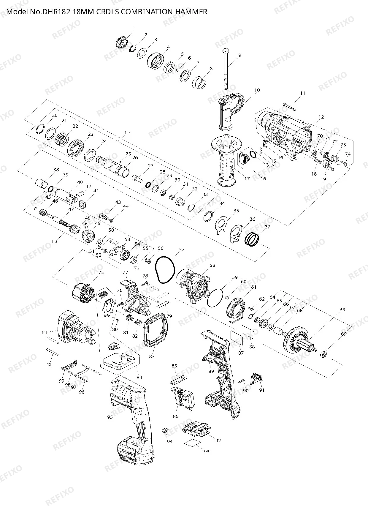 Деталировка MAKITA DHR182 — схема запчастей в разборе
