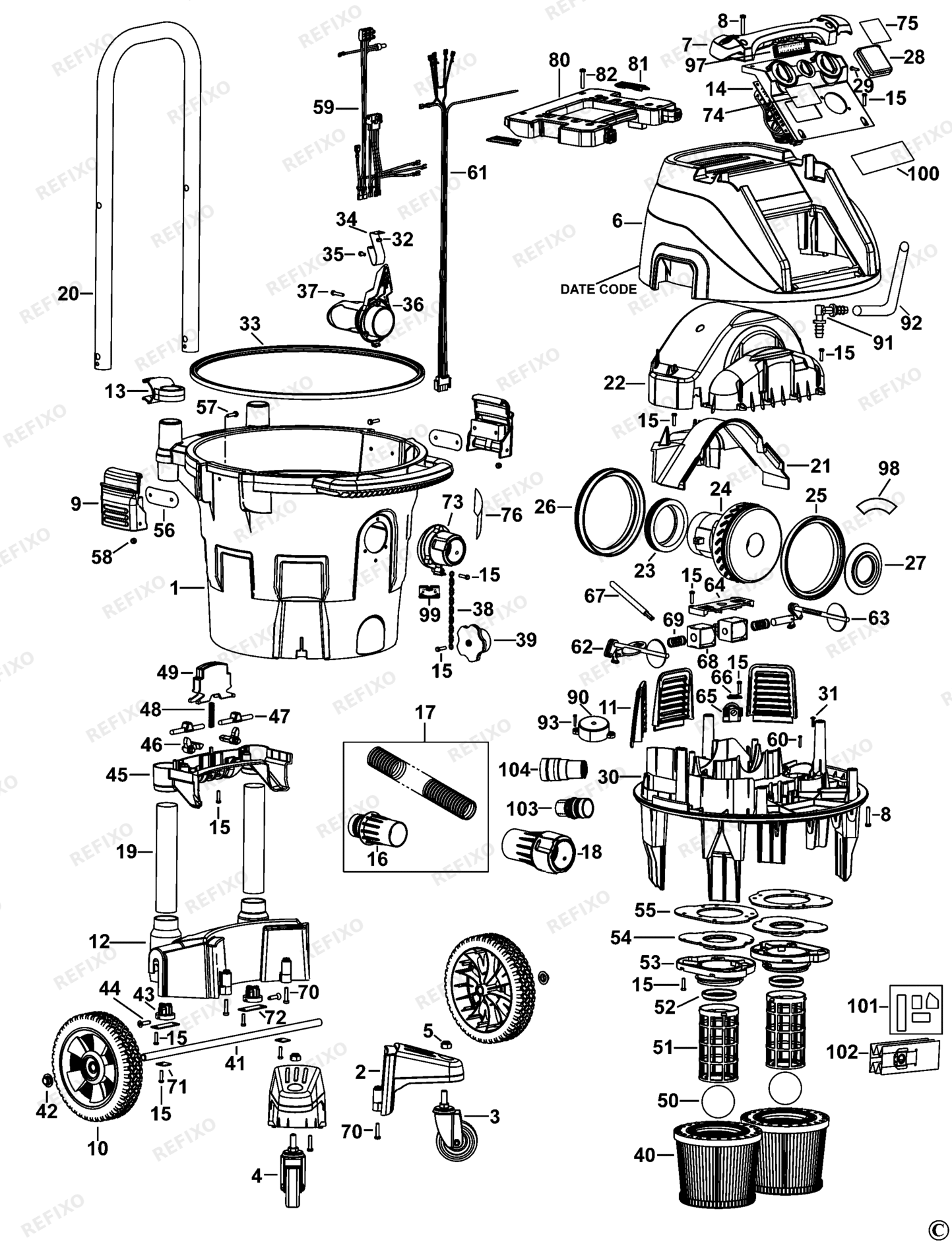 Деталировка DeWalt DWV902MT-QS TYPE 1 STAUBABSAUGER DWV902MT-QS DWV902MT — схема запчастей в разборе