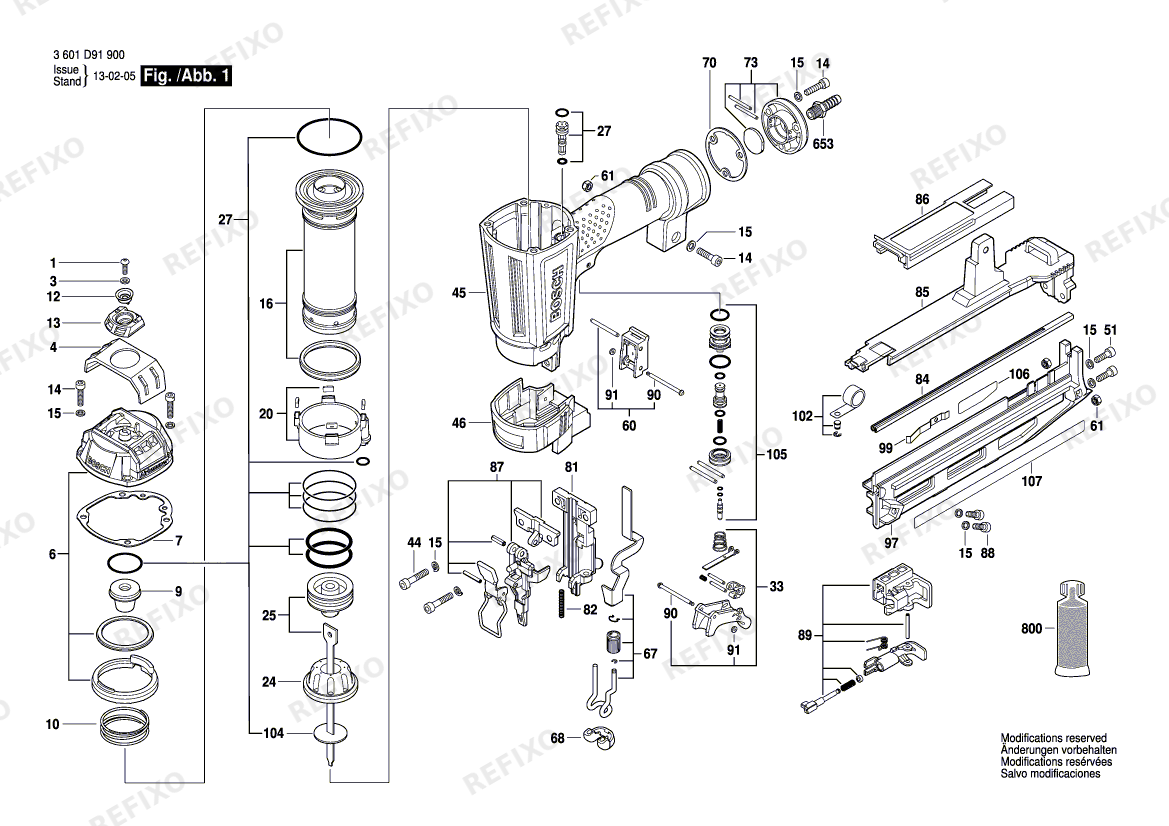 Деталировка Bosch Druckluftnagler GSK 64 (3 601 D91 900) — схема запчастей в разборе