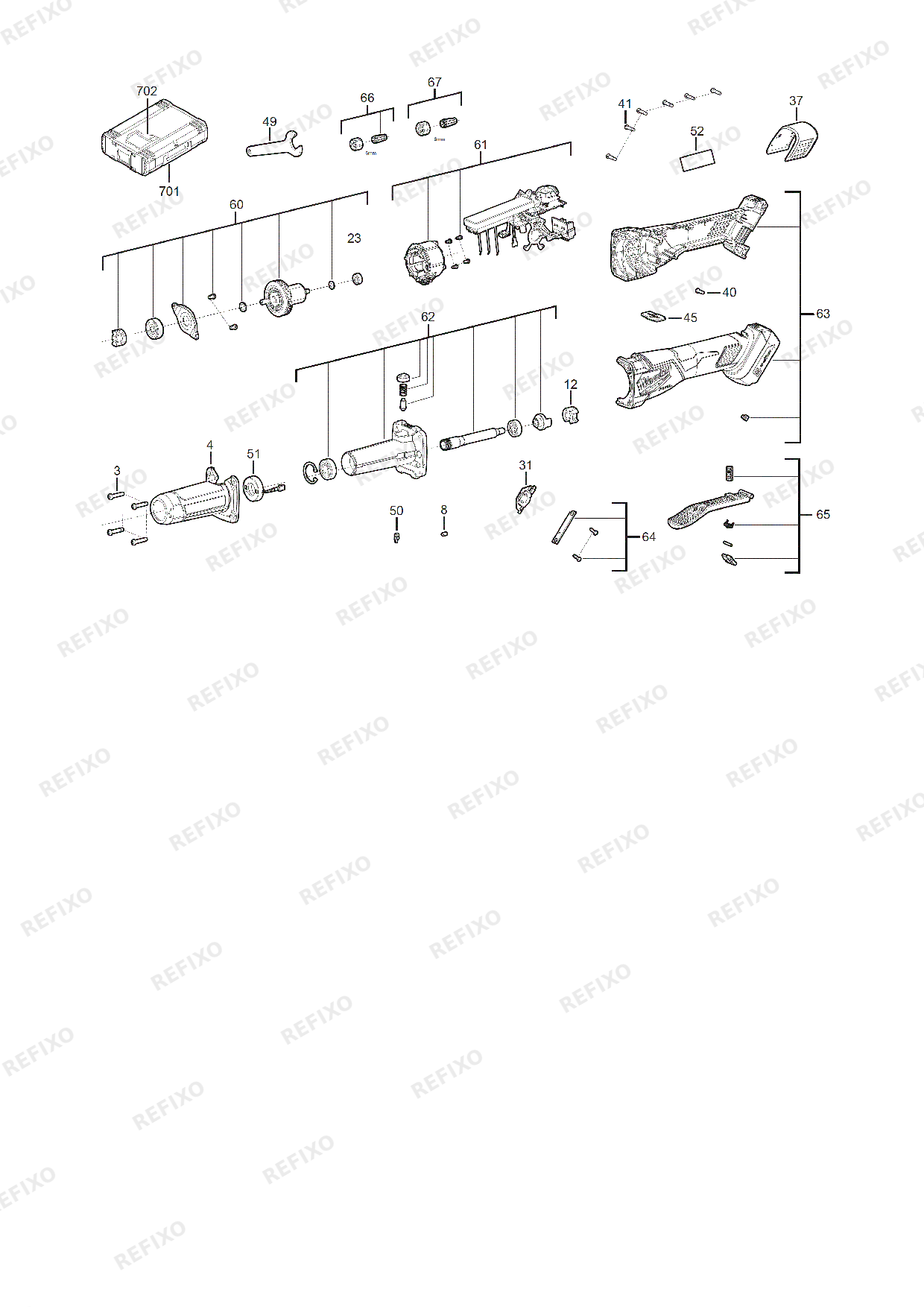 Деталировка MILWAUKEE M18FDGROVPDB 0X 4933480957 4000491830 — схема запчастей в разборе