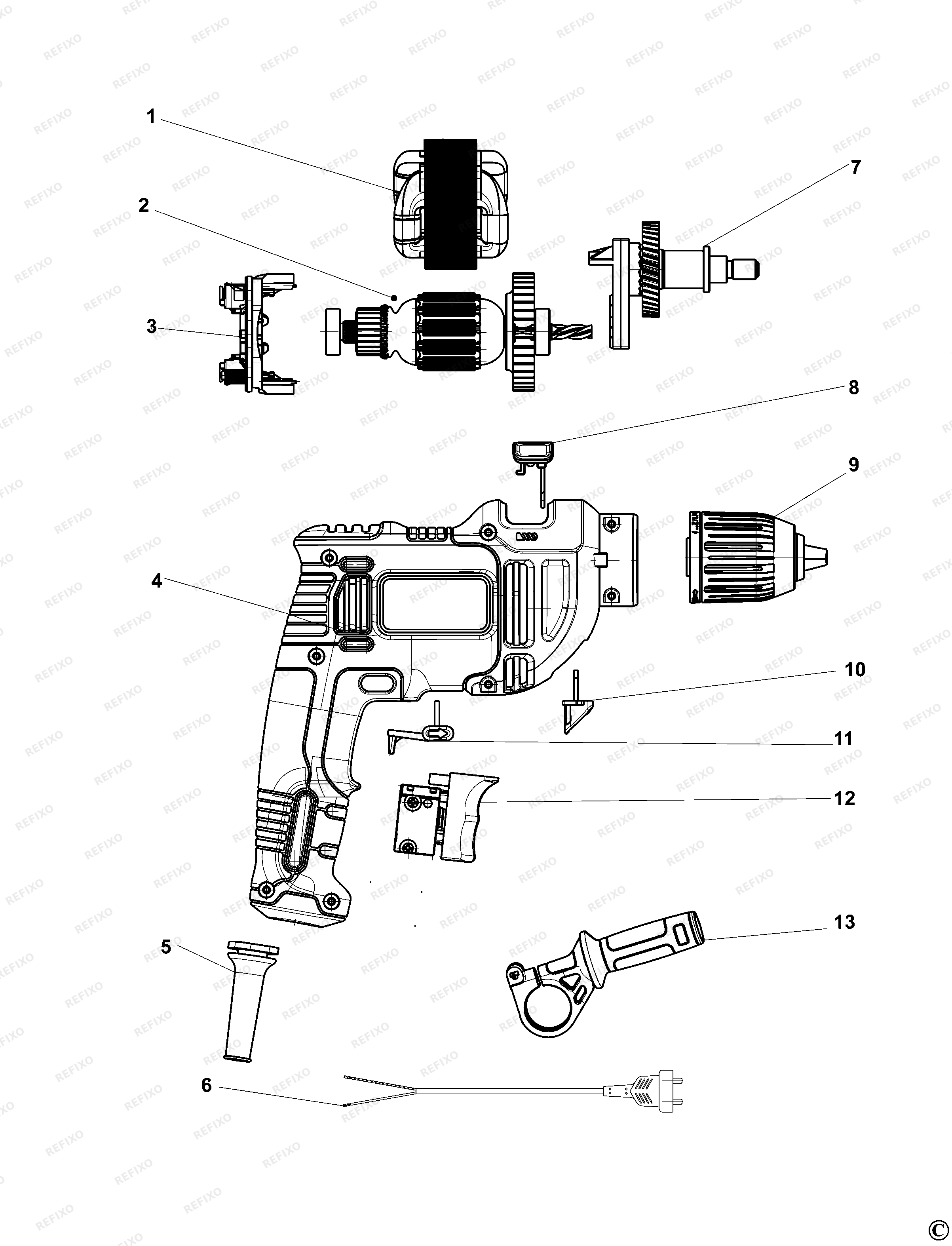 Black&Decker УДАРНАЯ ДРЕЛЬ BEH201 — схема запчастей