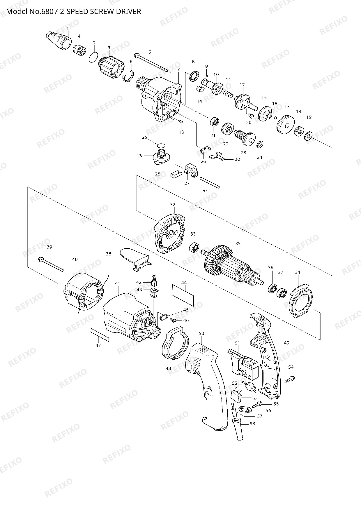 Деталировка MAKITA 6807 — схема запчастей в разборе