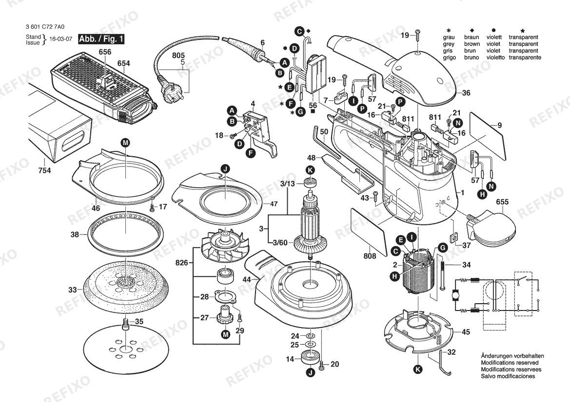 Деталировка Bosch Эксцентриковая шлифмашина GEX 150 AC | 230 V | 001 - EU (3 601 C72 7A0) — схема запчастей в разборе