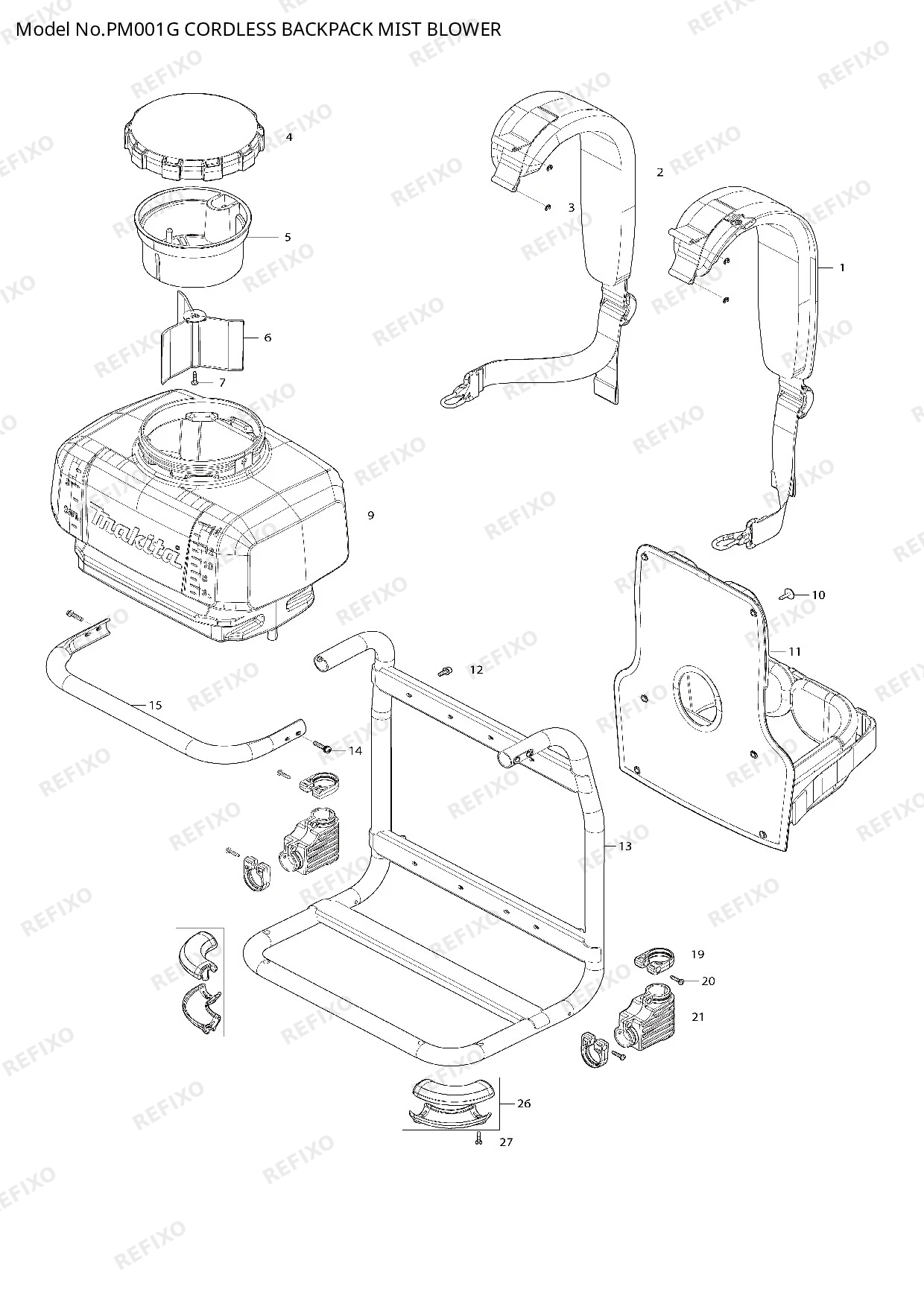 Деталировка MAKITA PM001G — схема запчастей в разборе