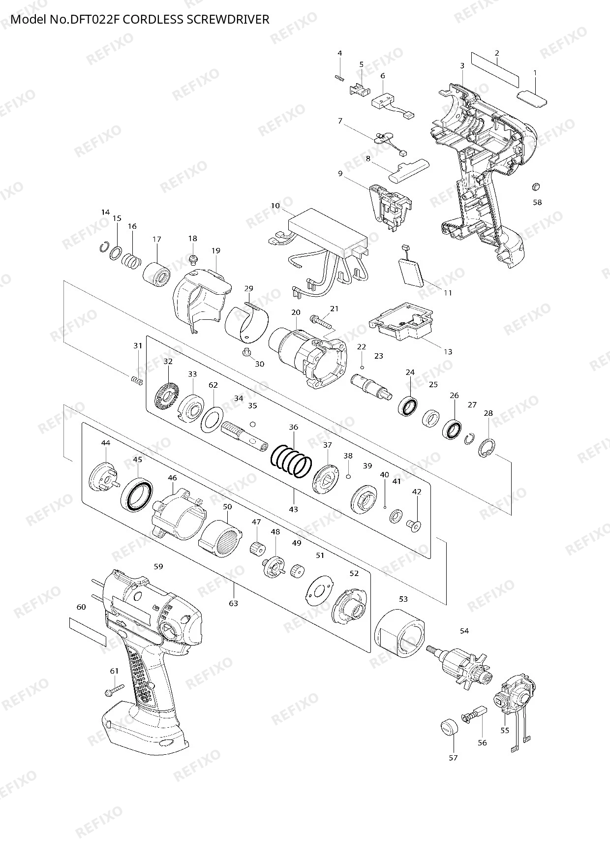Деталировка MAKITA DFT022F — схема запчастей в разборе