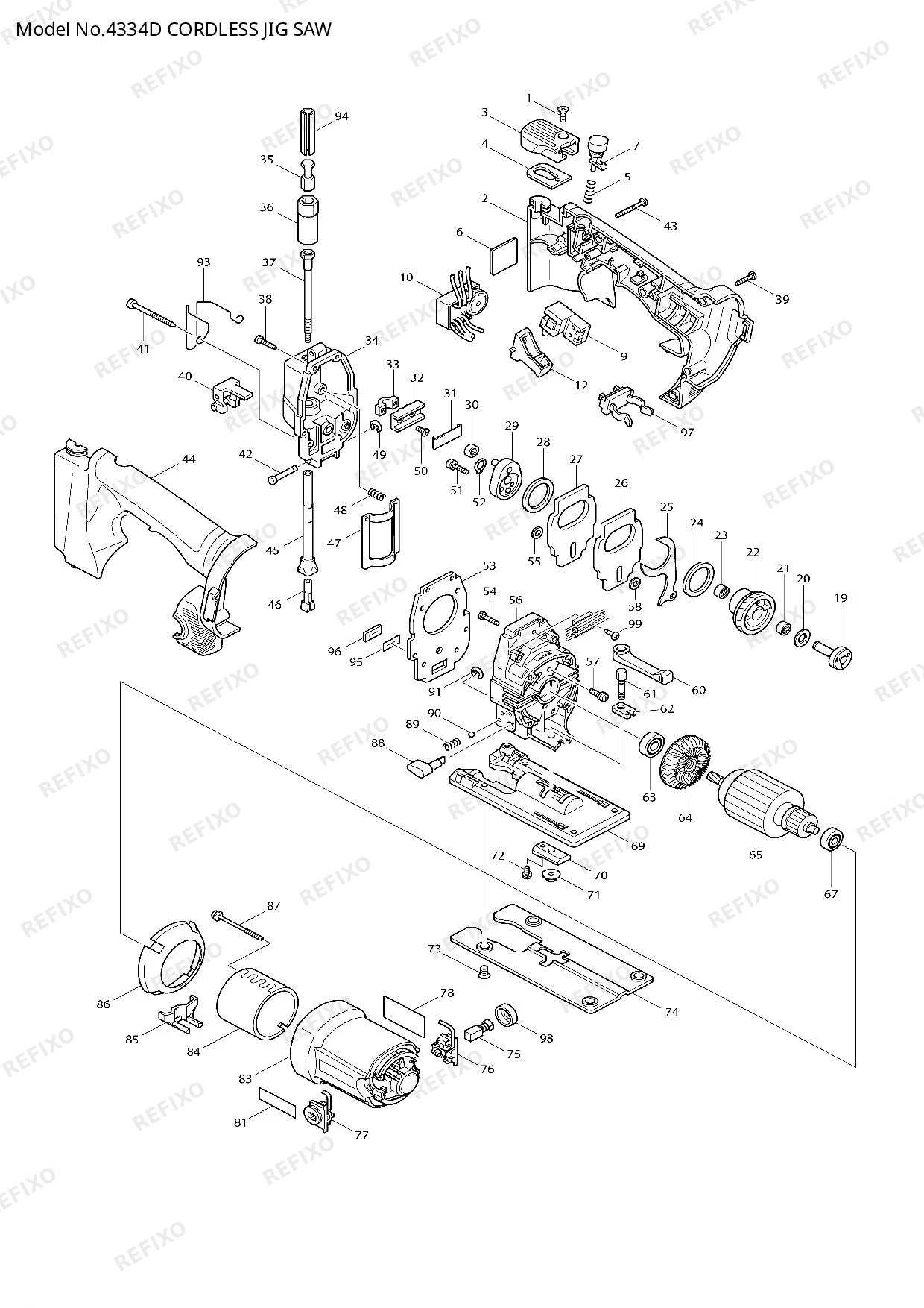 Деталировка MAKITA 4334D — схема запчастей в разборе