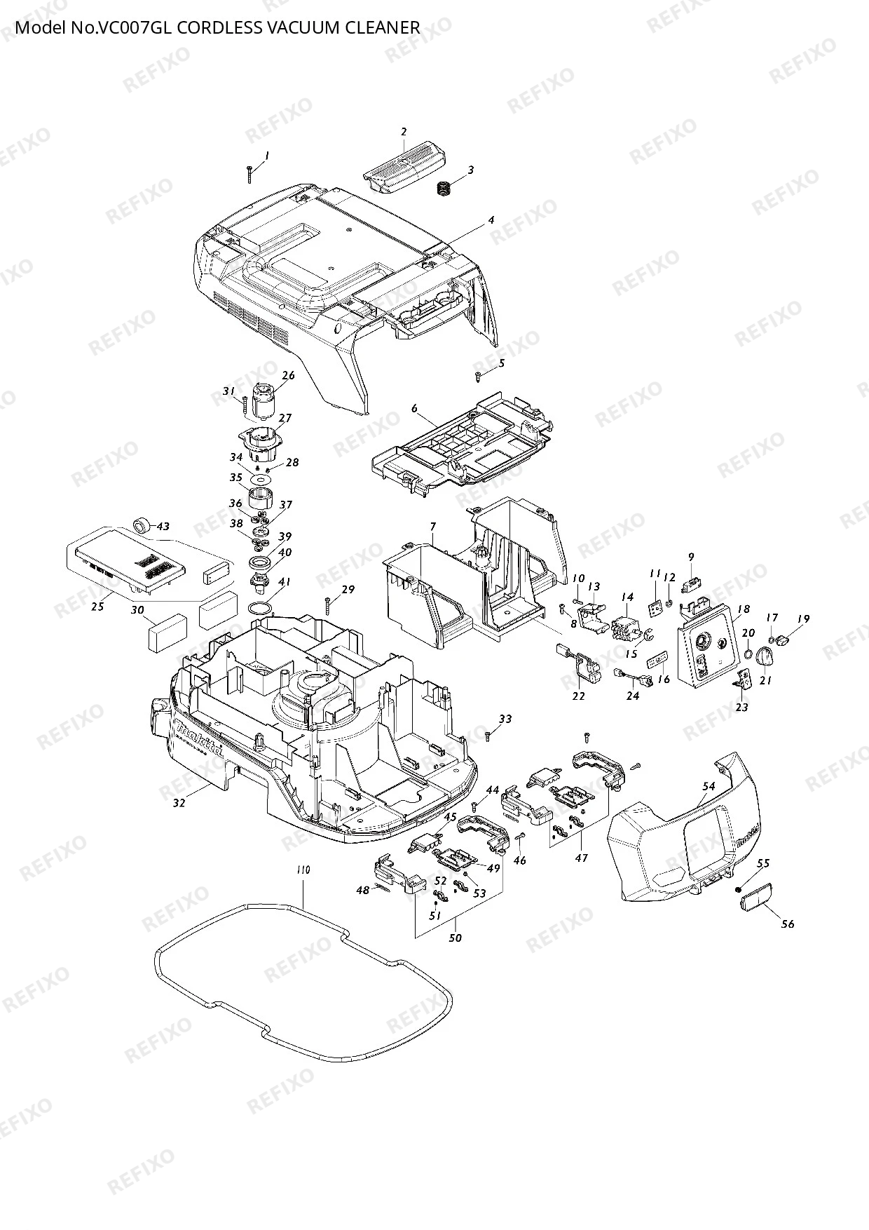 Деталировка MAKITA VC007GL — схема запчастей в разборе