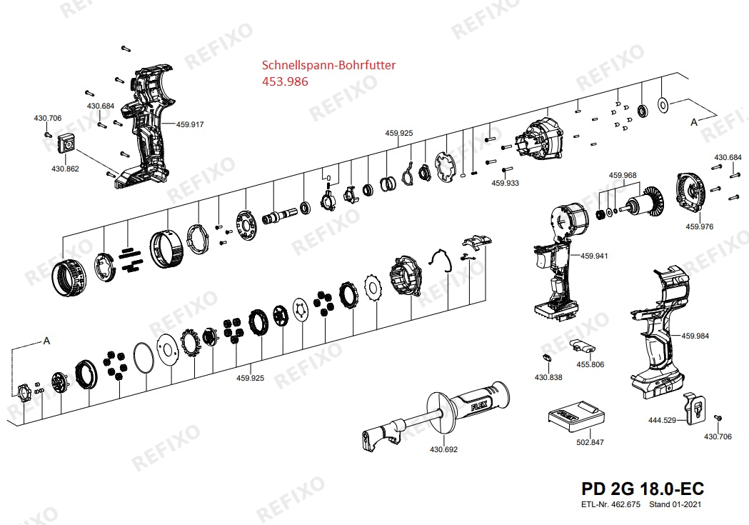Деталировка Flex PD 2G 18.0-EC — схема запчастей в разборе