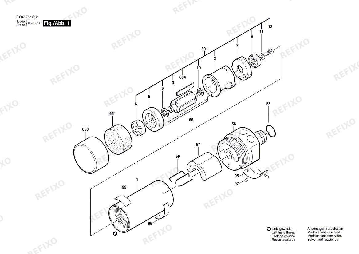 Деталировка Bosch Einbaumotor 740 WATT-SERIE (0 607 957 312) — схема запчастей в разборе