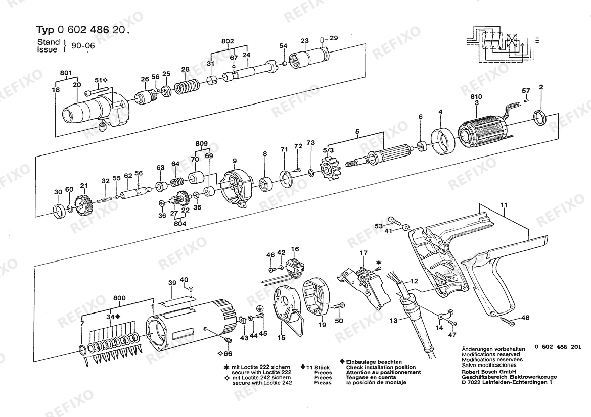 Деталировка Bosch Шуруповёрт HSR 55-A (0 602 486 207) — схема запчастей в разборе