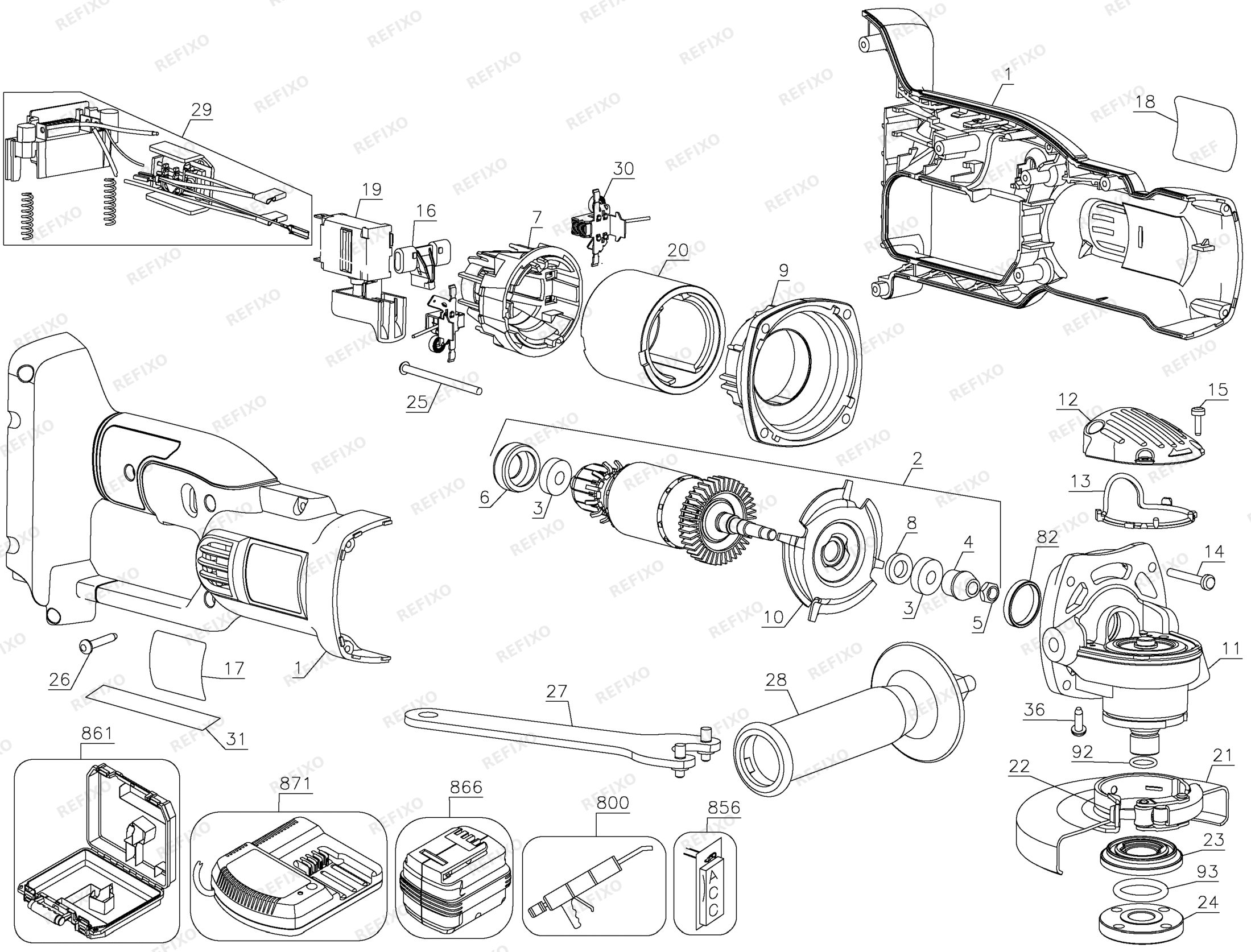 Деталировка DeWalt DC413K-XJ TYPE 2 28V BARE NANO SAG IN KIT DC413K-XJ DC413K — схема запчастей в разборе