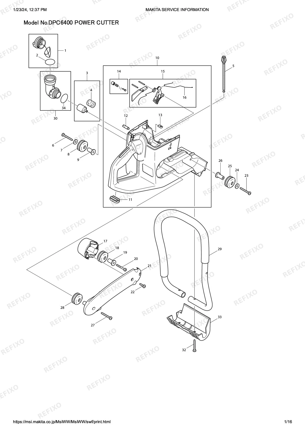 Деталировка MAKITA DPC6400 — схема запчастей в разборе
