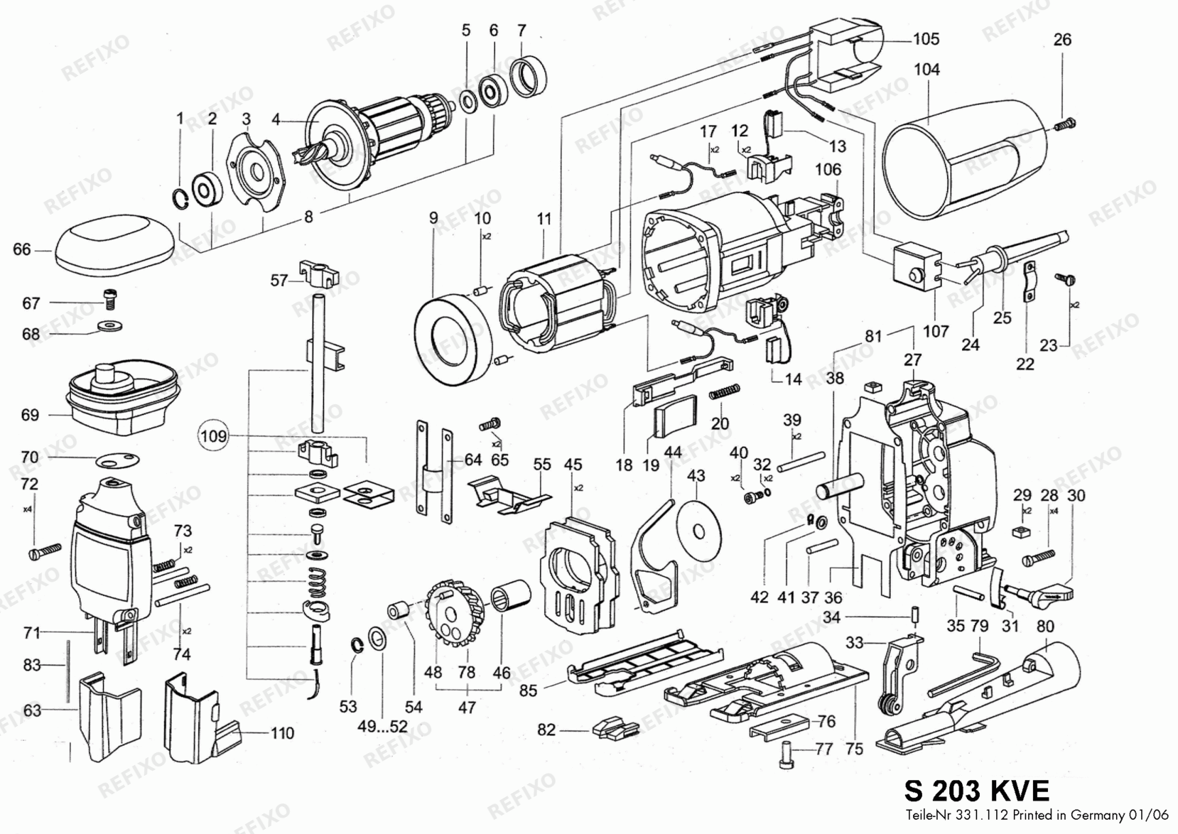 Деталировка Flex S 203 KVE 230CEE 329371 — схема запчастей в разборе