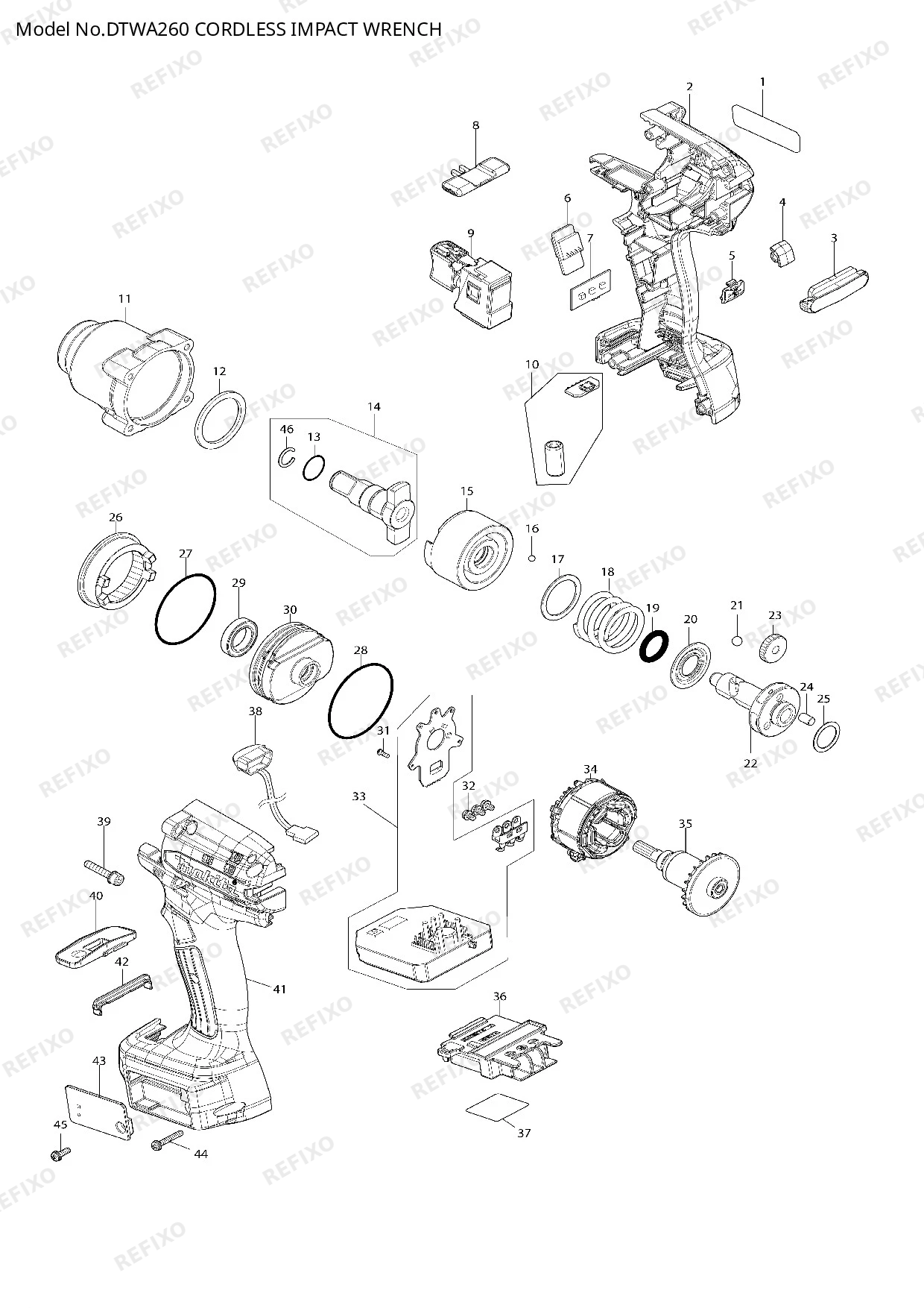 Деталировка MAKITA DTWA260 — схема запчастей в разборе