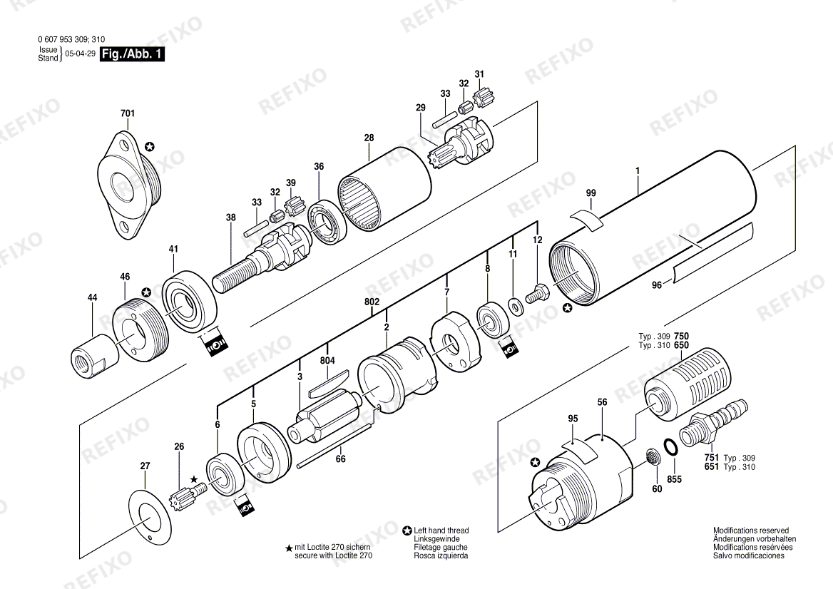 Деталировка Bosch Einbaumotor 180 WATT-SERIE (0 607 953 309) — схема запчастей в разборе