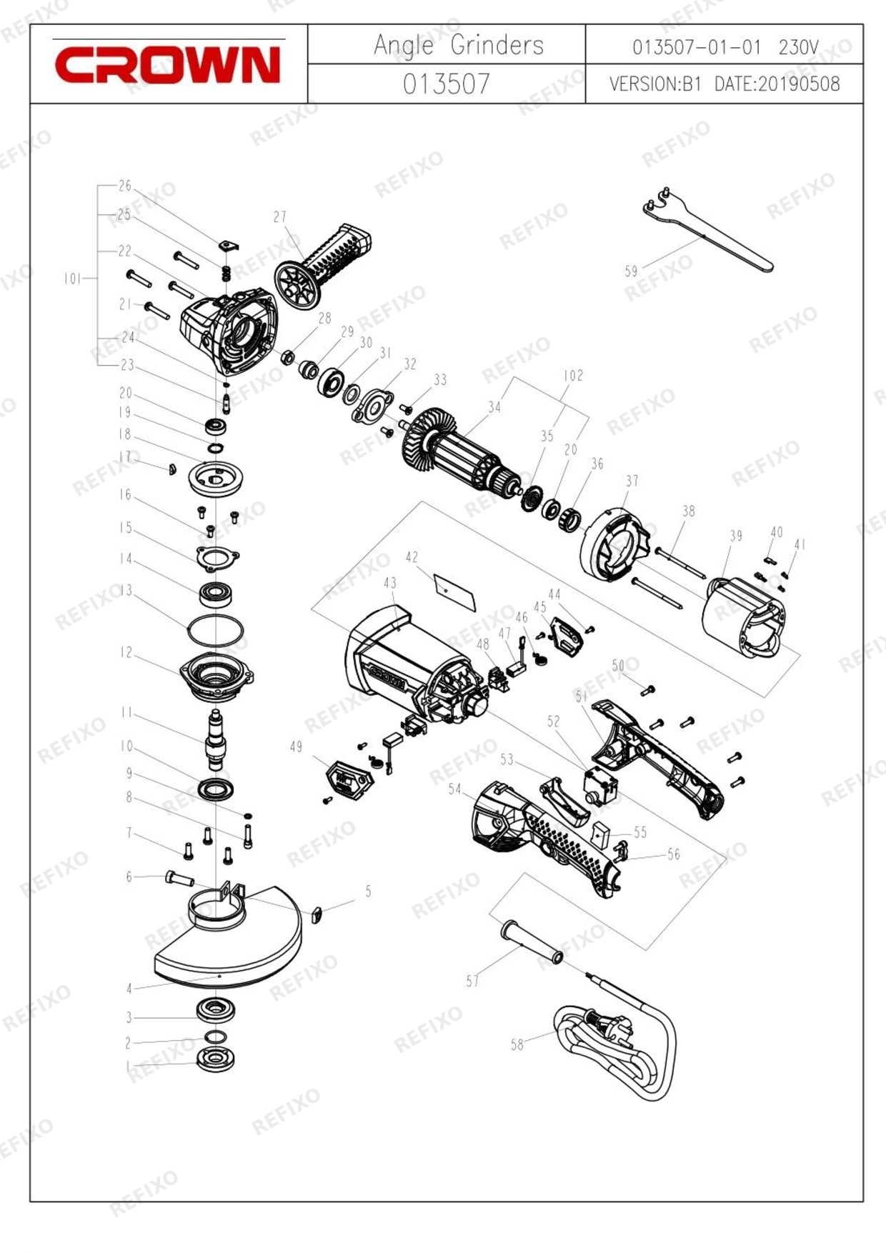 Деталировка CROWN CT13507 180N — схема запчастей в разборе