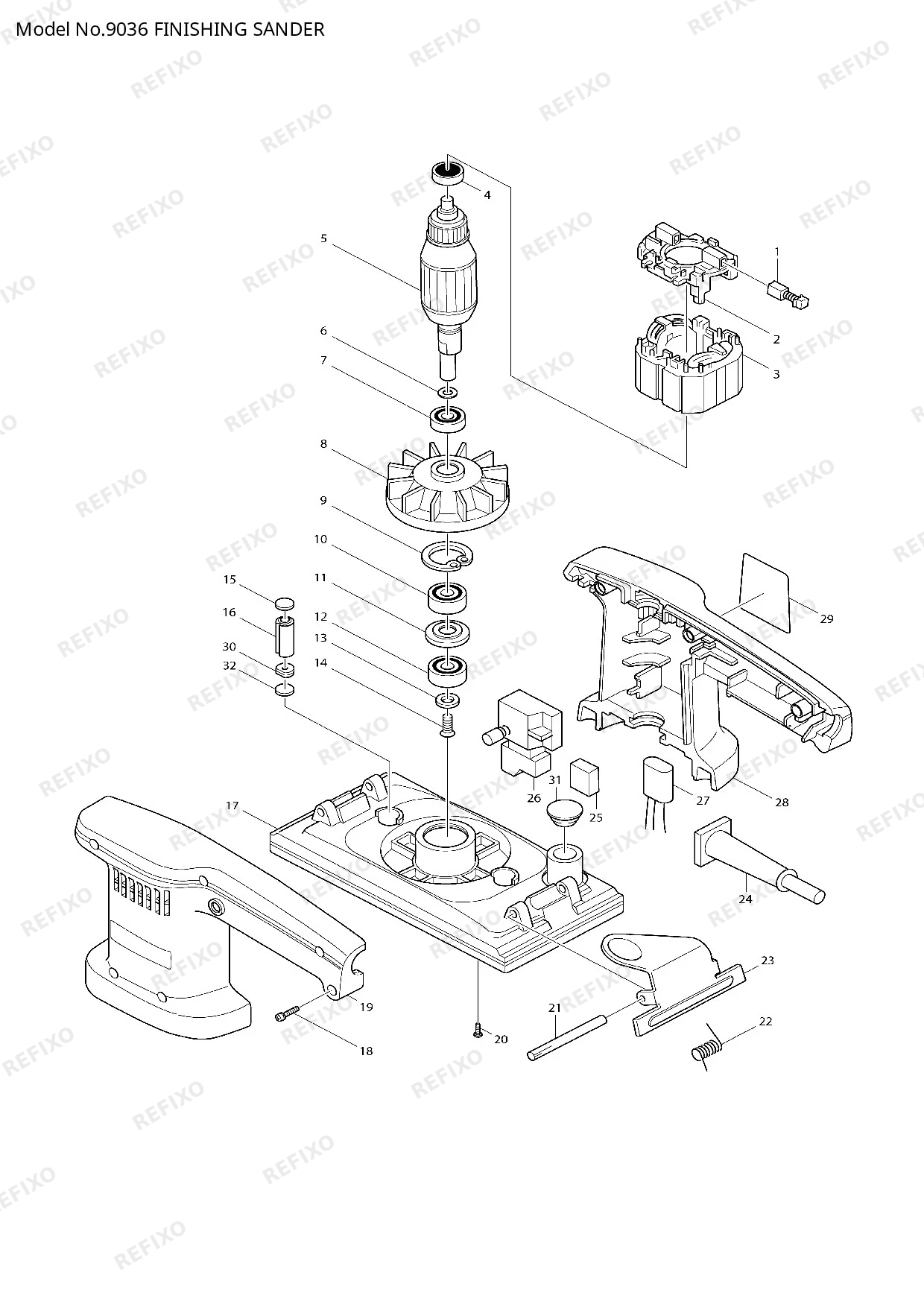 Деталировка MAKITA 9036 — схема запчастей в разборе