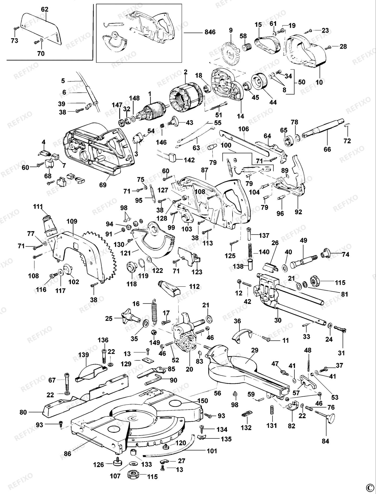 Деталировка DeWalt TY174-DE TYPE 1 GEHRUNGSSÄGE TY174-DE TY174 — схема запчастей в разборе