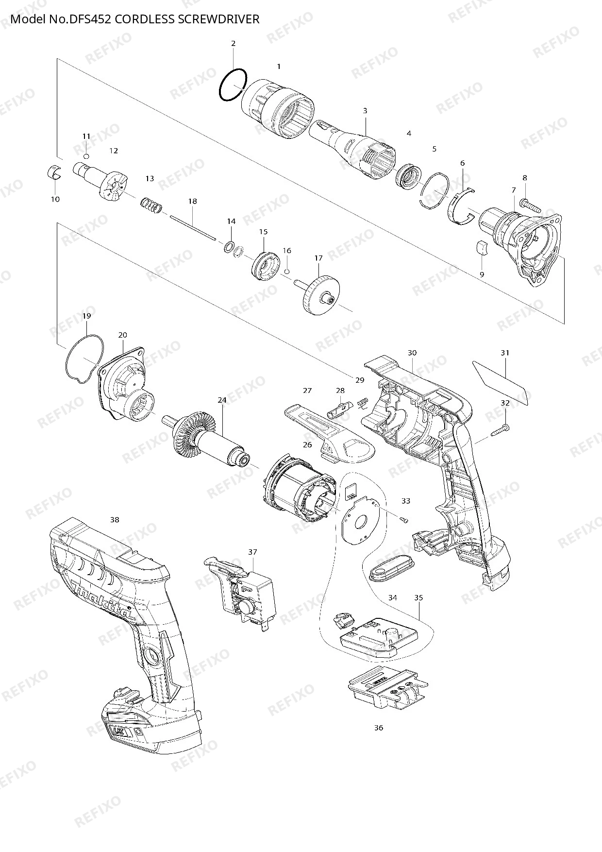 Деталировка MAKITA DFS452 — схема запчастей в разборе