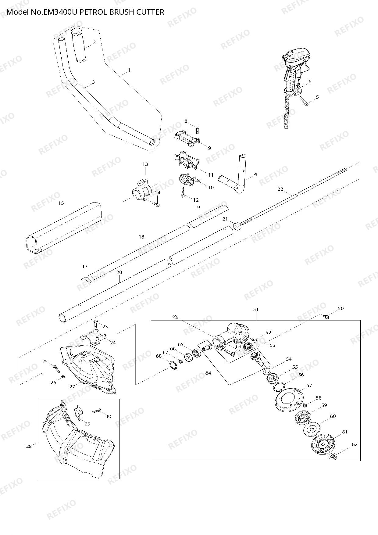 Деталировка MAKITA EM3400U — схема запчастей в разборе