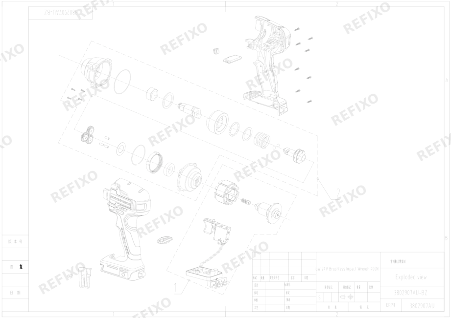 Деталировка Greenworks 3802907AU-Exploded view — схема запчастей в разборе