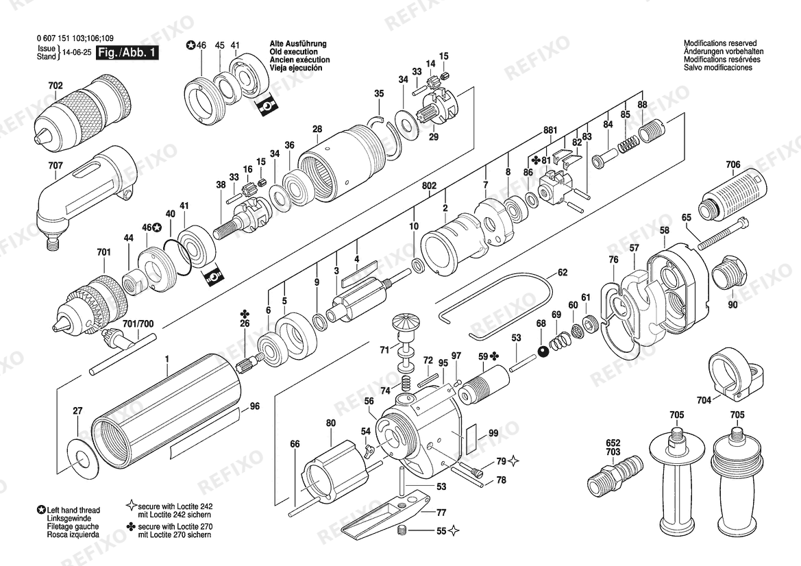 Деталировка Bosch Pw- дрель -Ind дрель (0 607 151 103) — схема запчастей в разборе