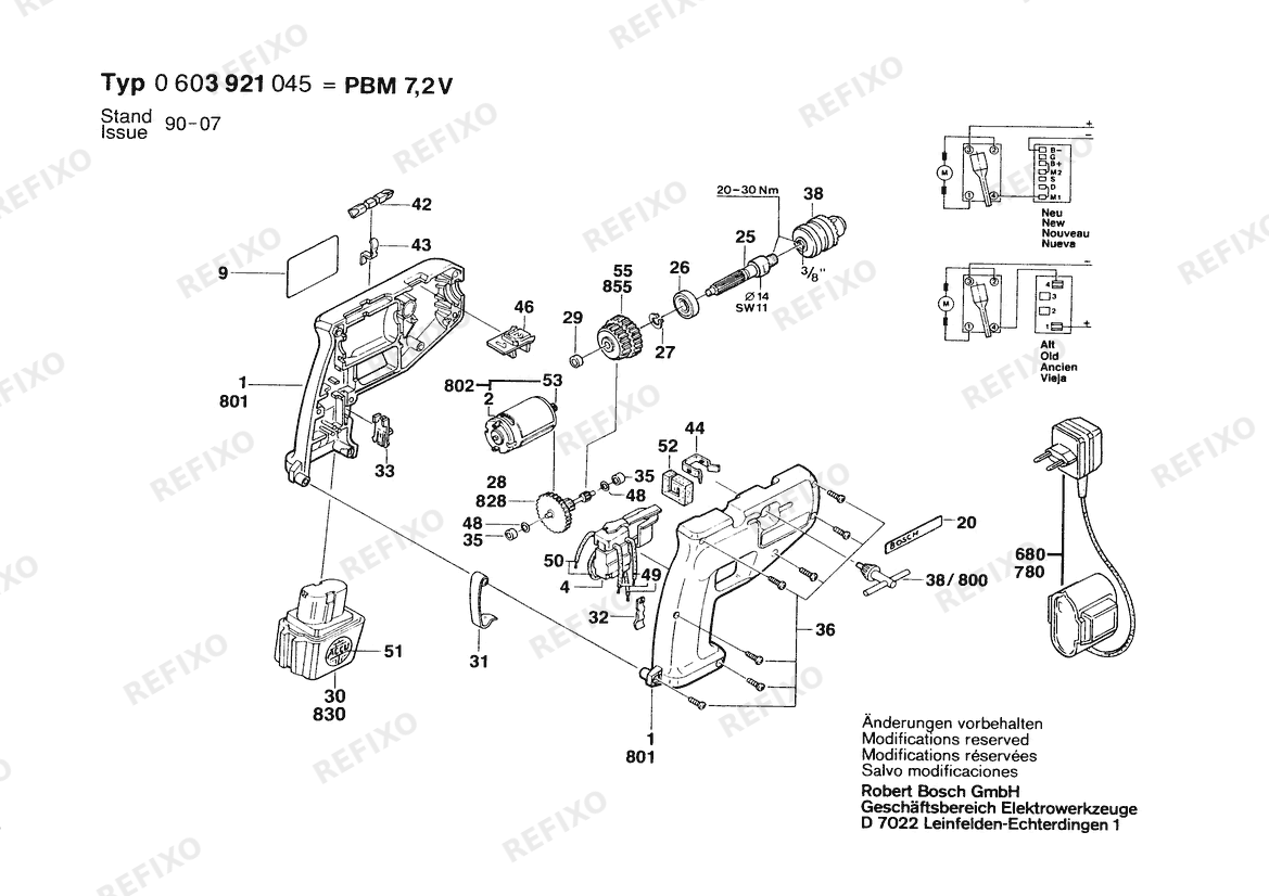 Деталировка Bosch Аккумуляторный - дрель PMB 7,2V (0 603 921 045) — схема запчастей в разборе