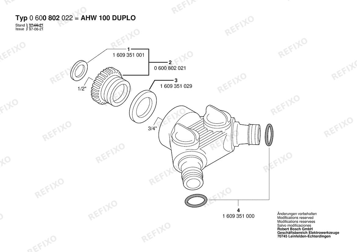 Деталировка Bosch Hahnanschlussstück AHW 100 DUPLO (0 600 802 022) — схема запчастей в разборе