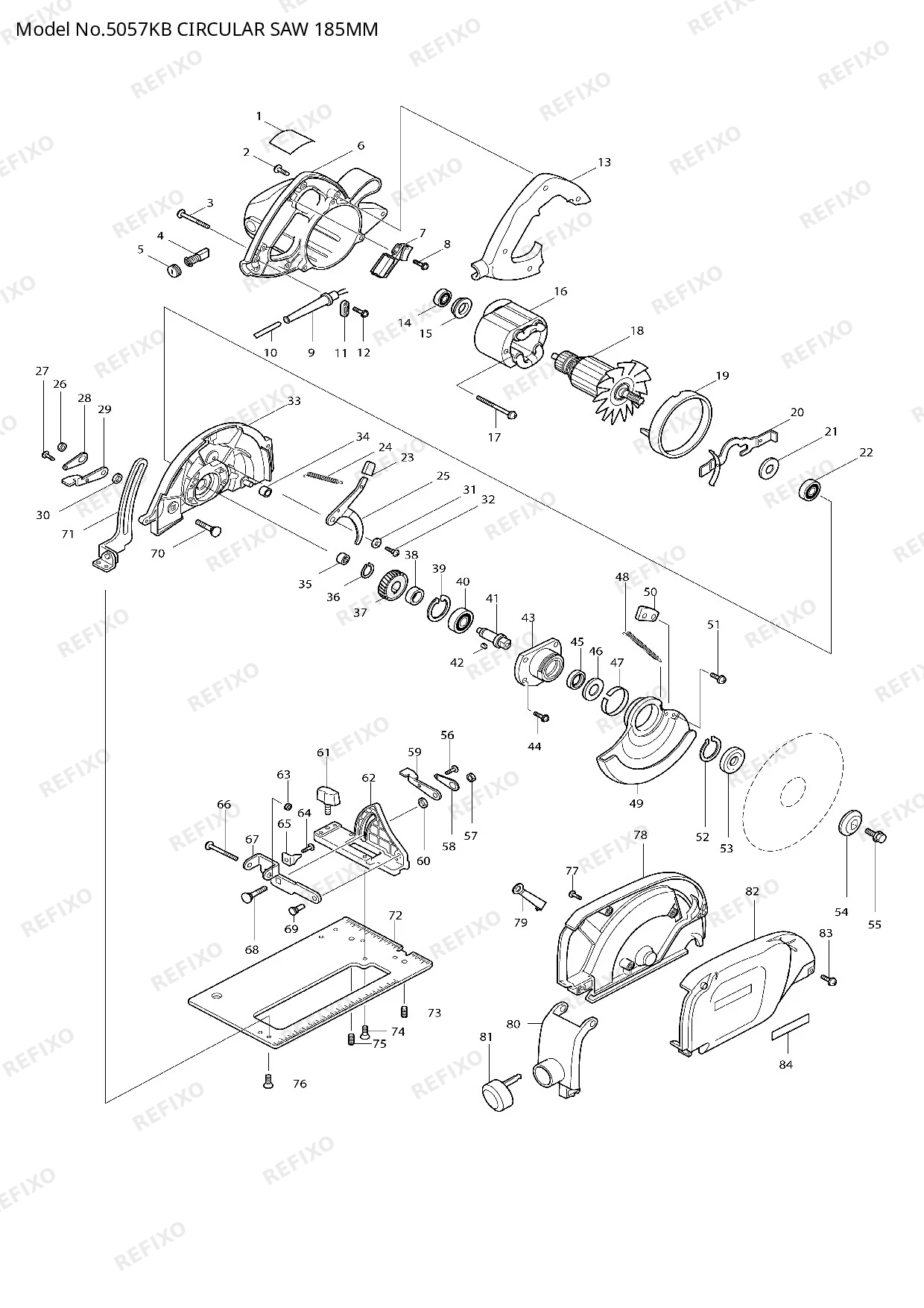Деталировка MAKITA 5057KB — схема запчастей в разборе