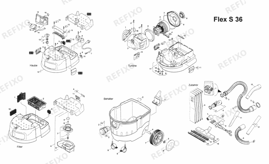 Деталировка Flex S 36 230CEE 297003 — схема запчастей в разборе