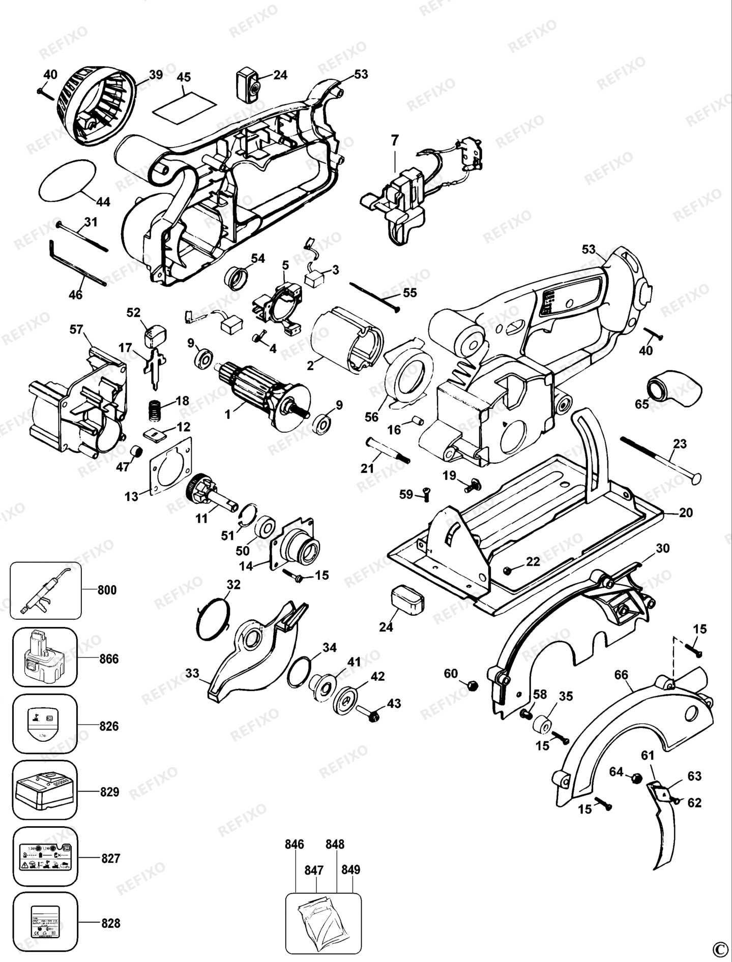 Деталировка DeWalt DW936K-DE TYPE 1 аккумуляторный HANDKREISSAGE DW936K-DE DW936K — схема запчастей в разборе