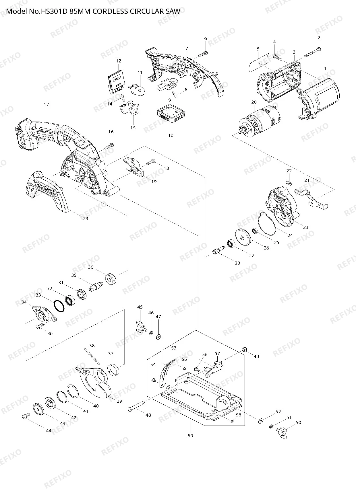 Деталировка MAKITA HS301D — схема запчастей в разборе