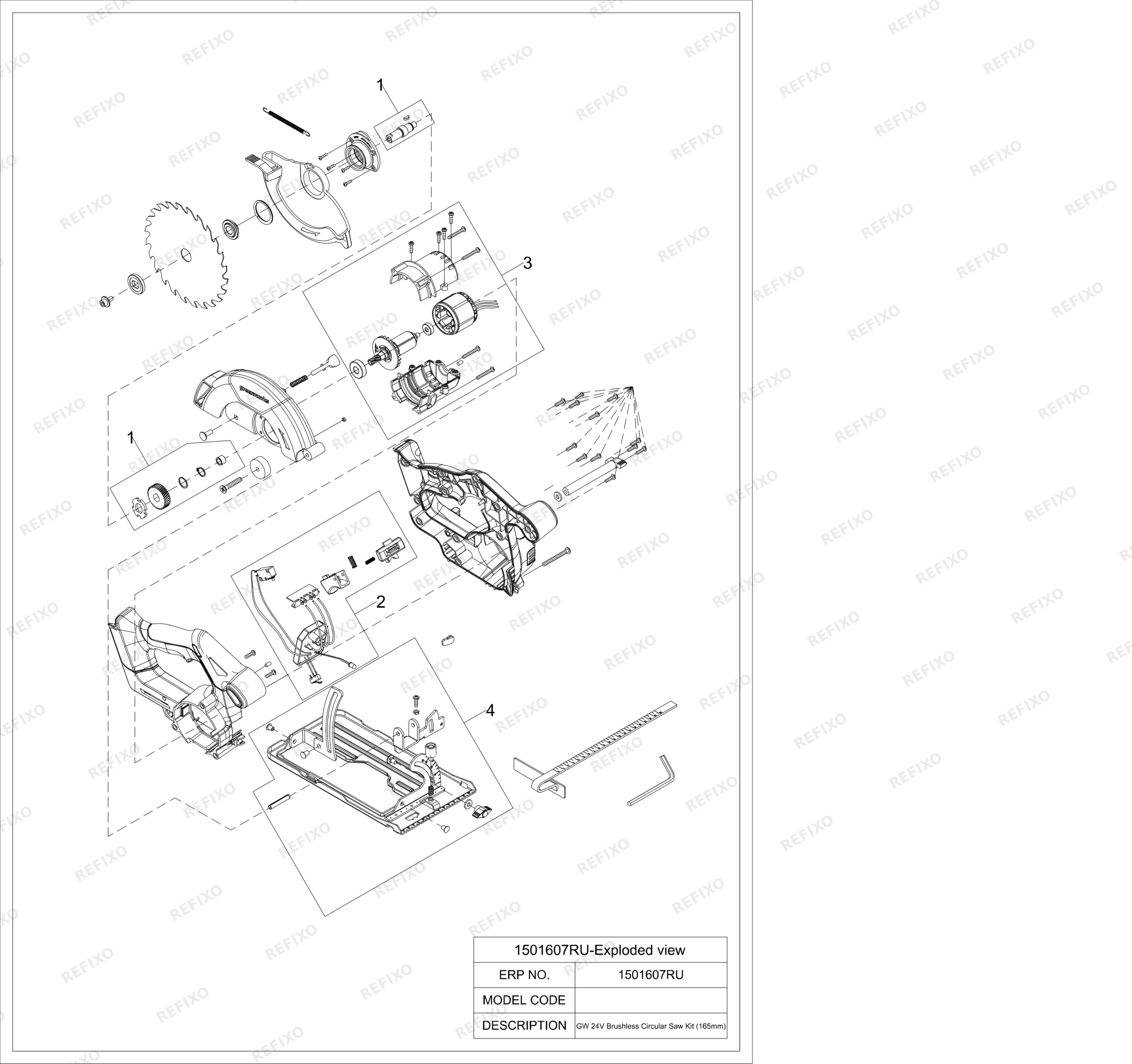 Деталировка Greenworks 1501607 Exploded view — схема запчастей в разборе