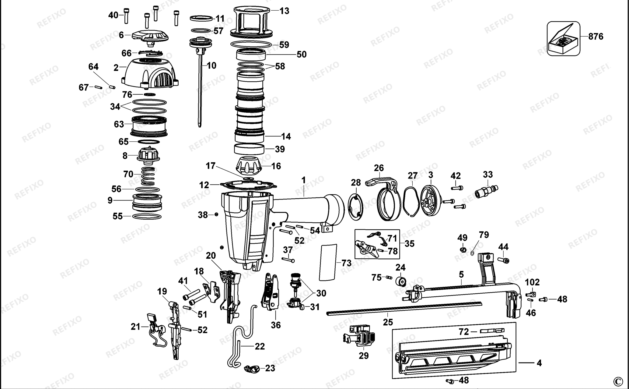 Деталировка DeWalt DPN1664-XJ TYPE 1 63 mm Stift - Nagler DPN1664-XJ DPN1664 — схема запчастей в разборе