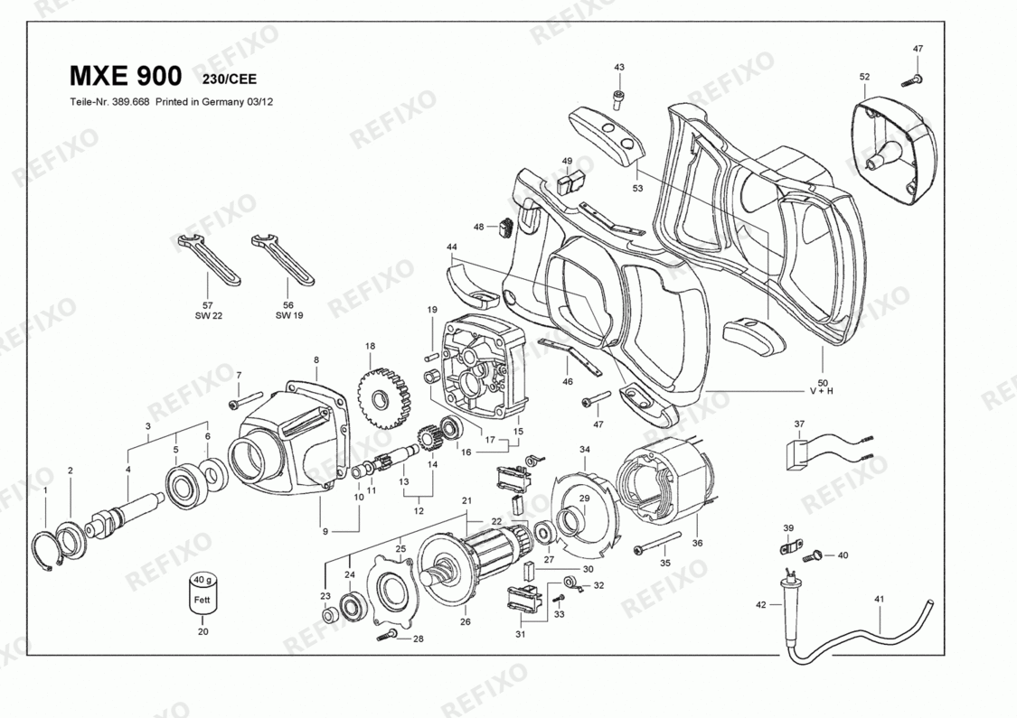 Деталировка Flex MXE 900 Kit RR2 - 900 Watt 1-Gang-Rührer 368814 — схема запчастей в разборе