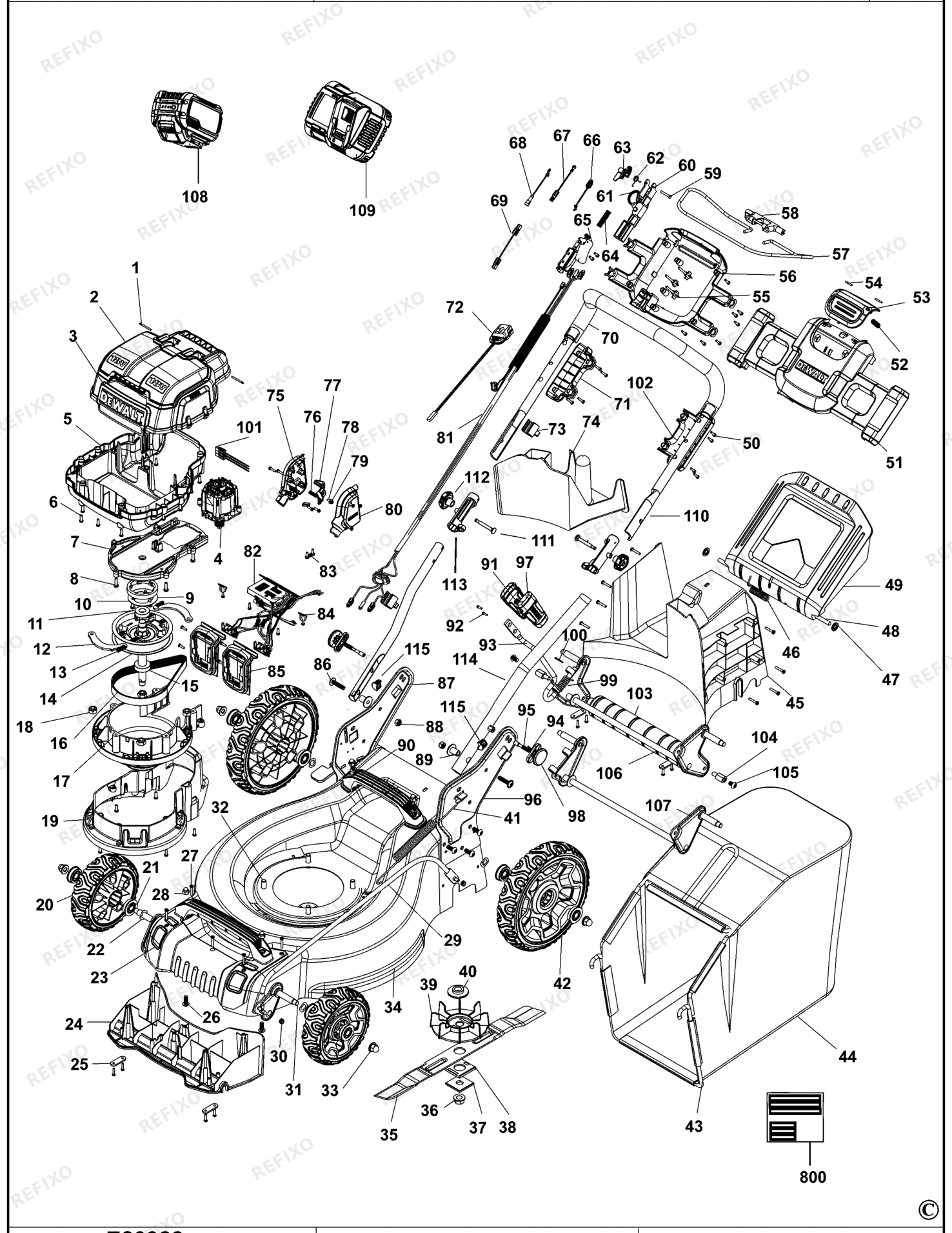 Деталировка DeWalt DCMW564-QW TYPE 2 RASENMAHER DCMW564-QW DCMW564 — схема запчастей в разборе
