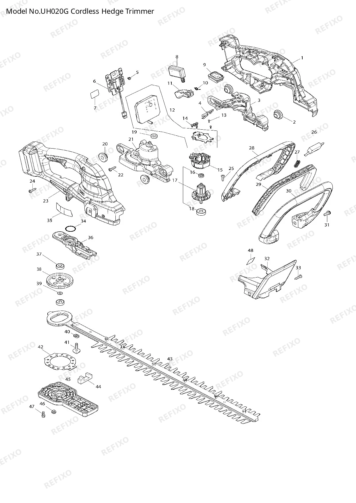 Деталировка MAKITA UH020G — схема запчастей в разборе