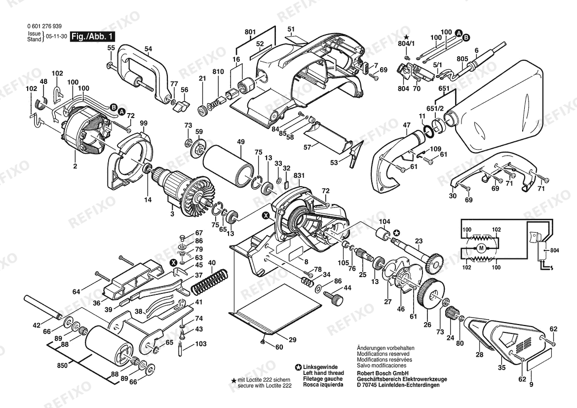 Деталировка Bosch Ленточная шлифмашина GBS 100 A | 115 V | 061 - US (0 601 276 939) — схема запчастей в разборе