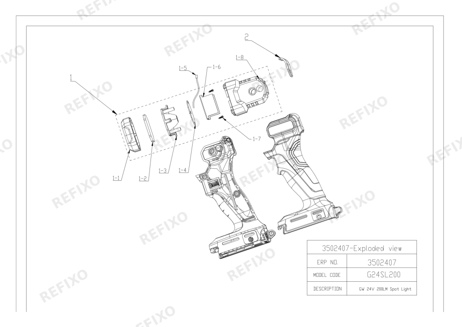 Деталировка Greenworks 3502407-G24SL200- Exploded wiew — схема запчастей в разборе