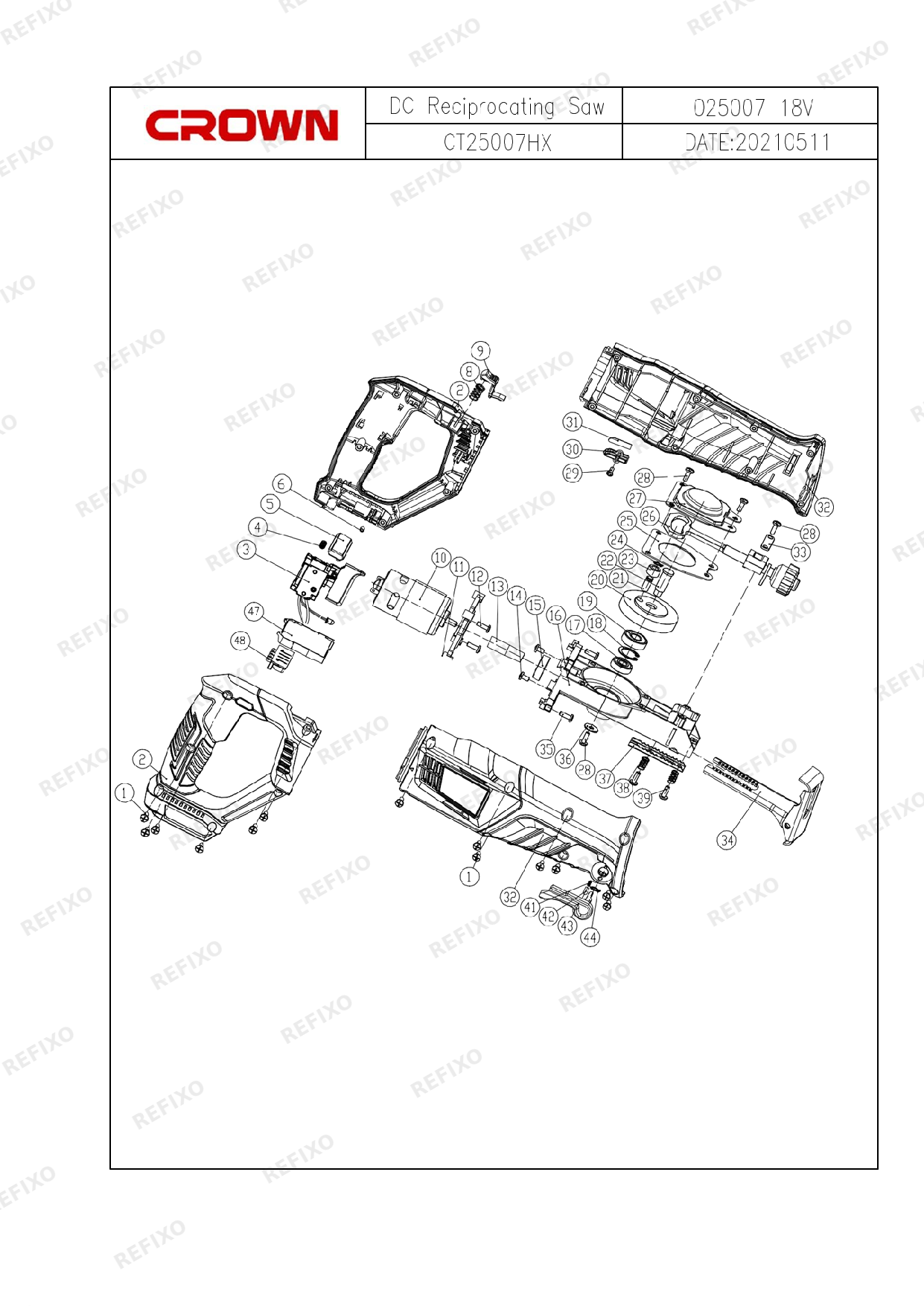 Деталировка CROWN CT25007HX — схема запчастей в разборе