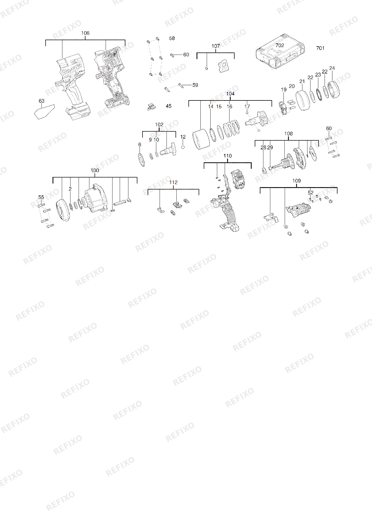 Деталировка MILWAUKEE M18FHIW2F12 0 4933498056 4000497740 — схема запчастей в разборе