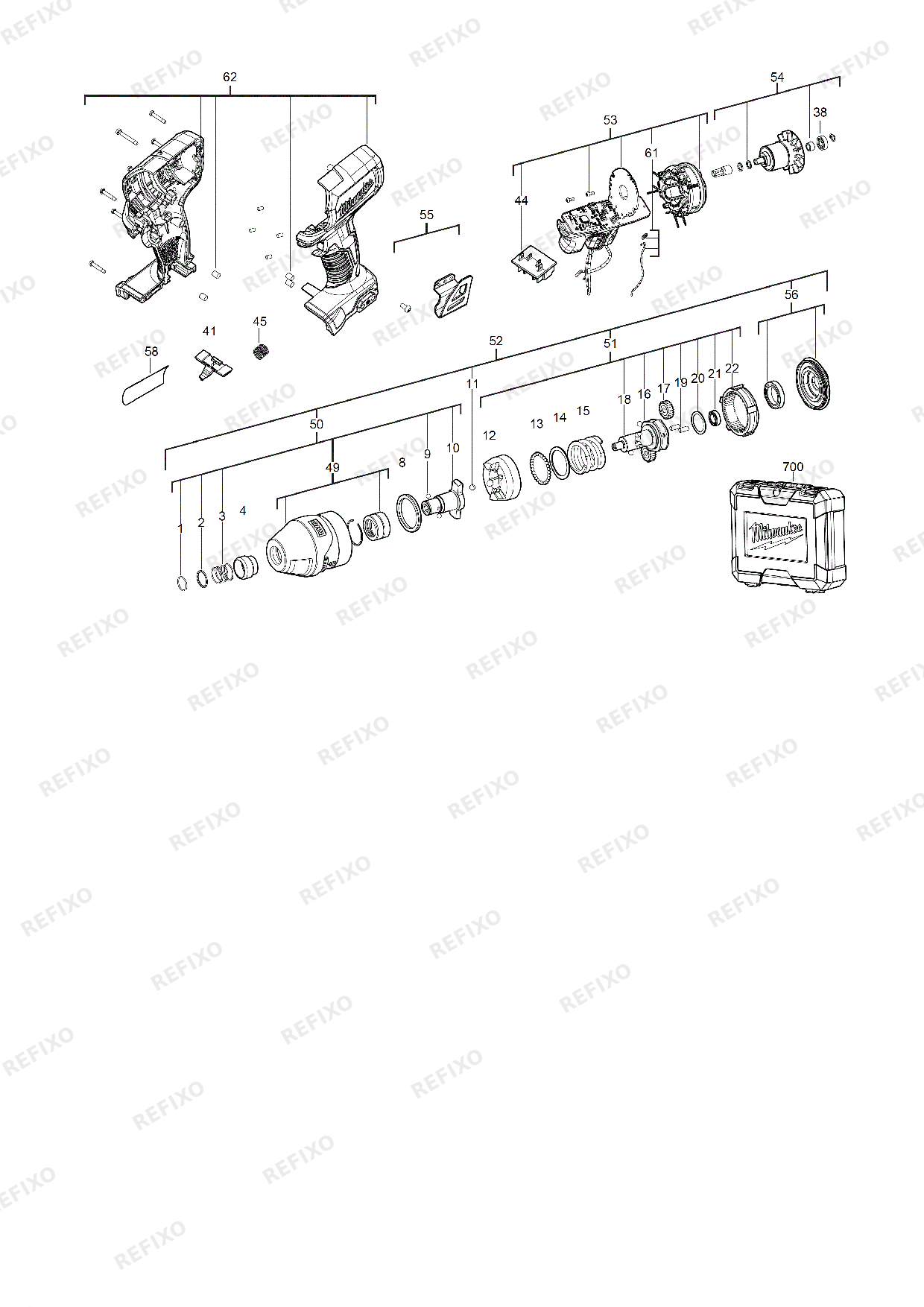 Деталировка MILWAUKEE M18BLID 0 4933448452 4000448616 — схема запчастей в разборе