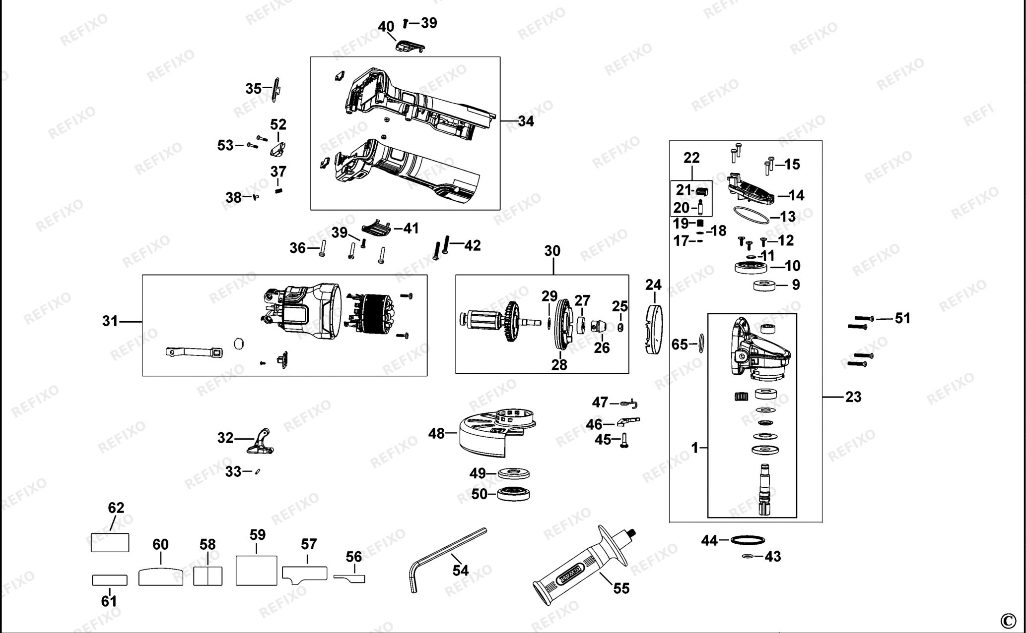 Деталировка DeWalt DCG409-QW TYPE 1 SMALL ANGLE GRINDER DCG409-QW DCG409 — схема запчастей в разборе