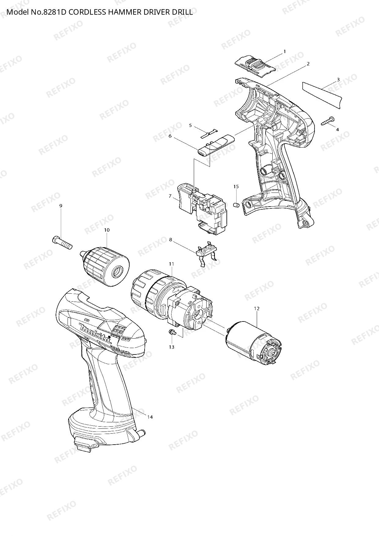 Деталировка MAKITA 8281D — схема запчастей в разборе