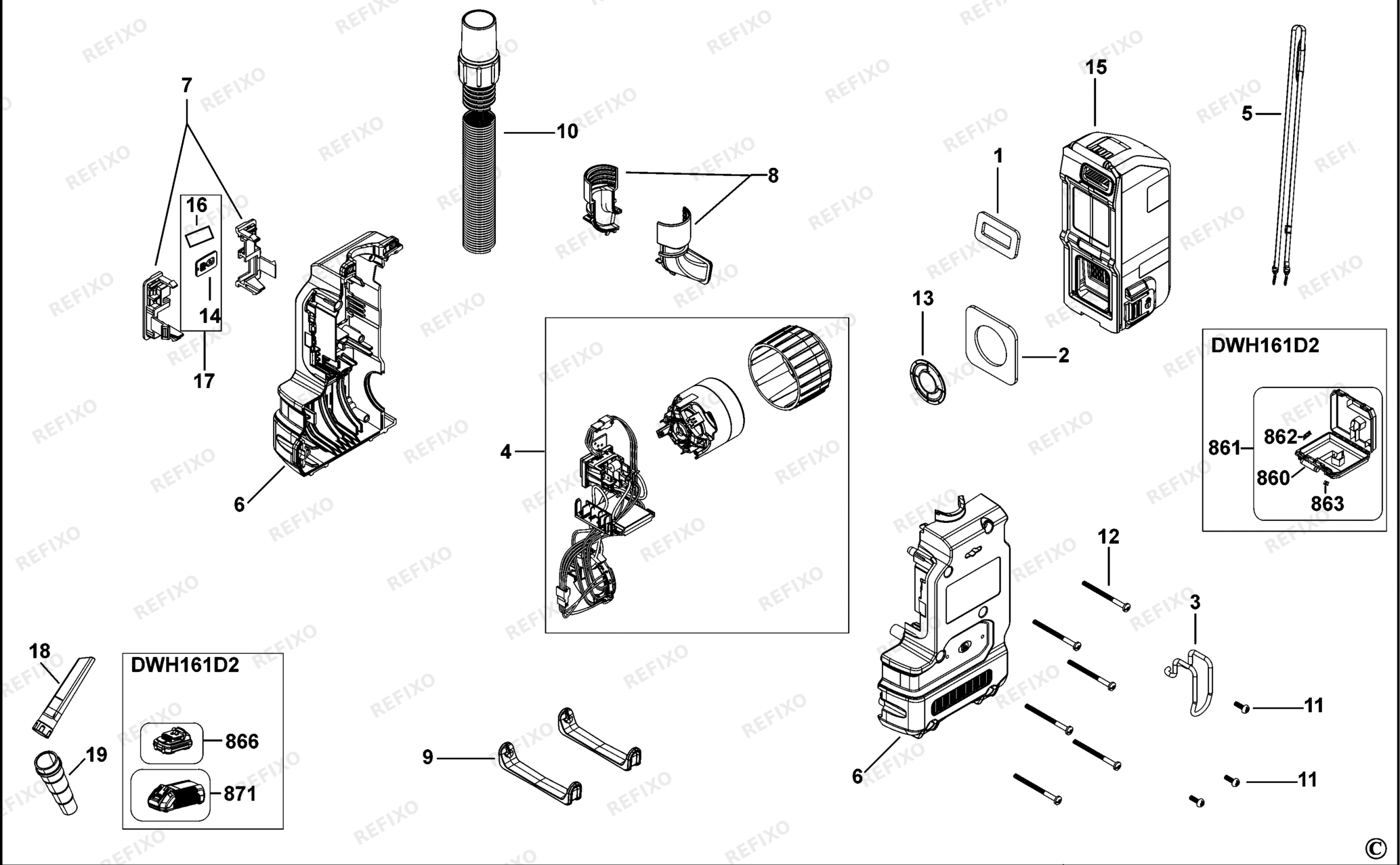 Деталировка DeWalt DWH161-QW TYPE 1 STAUBABSAUGER DWH161-QW DWH161 — схема запчастей в разборе