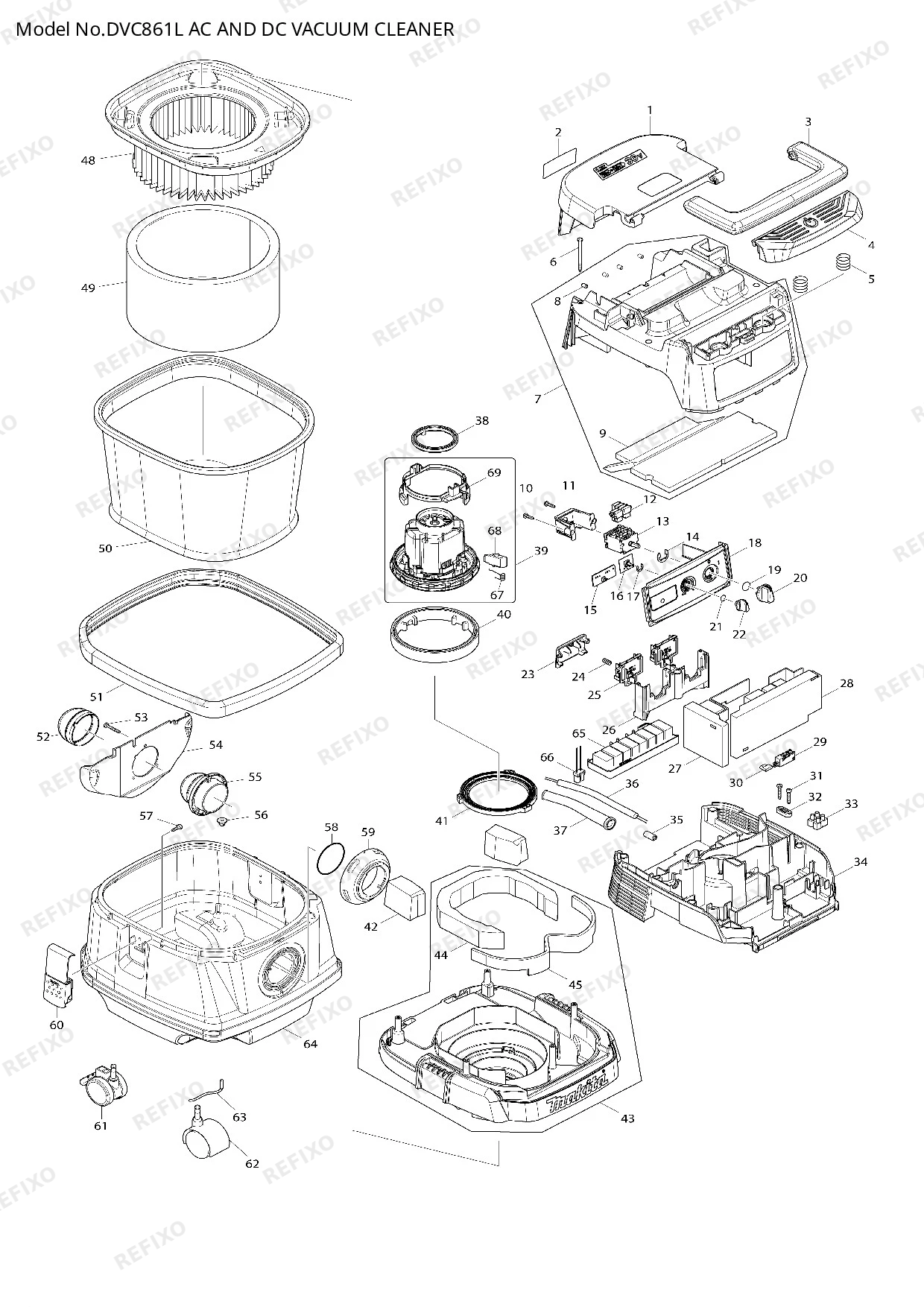 Деталировка MAKITA DVC861L — схема запчастей в разборе