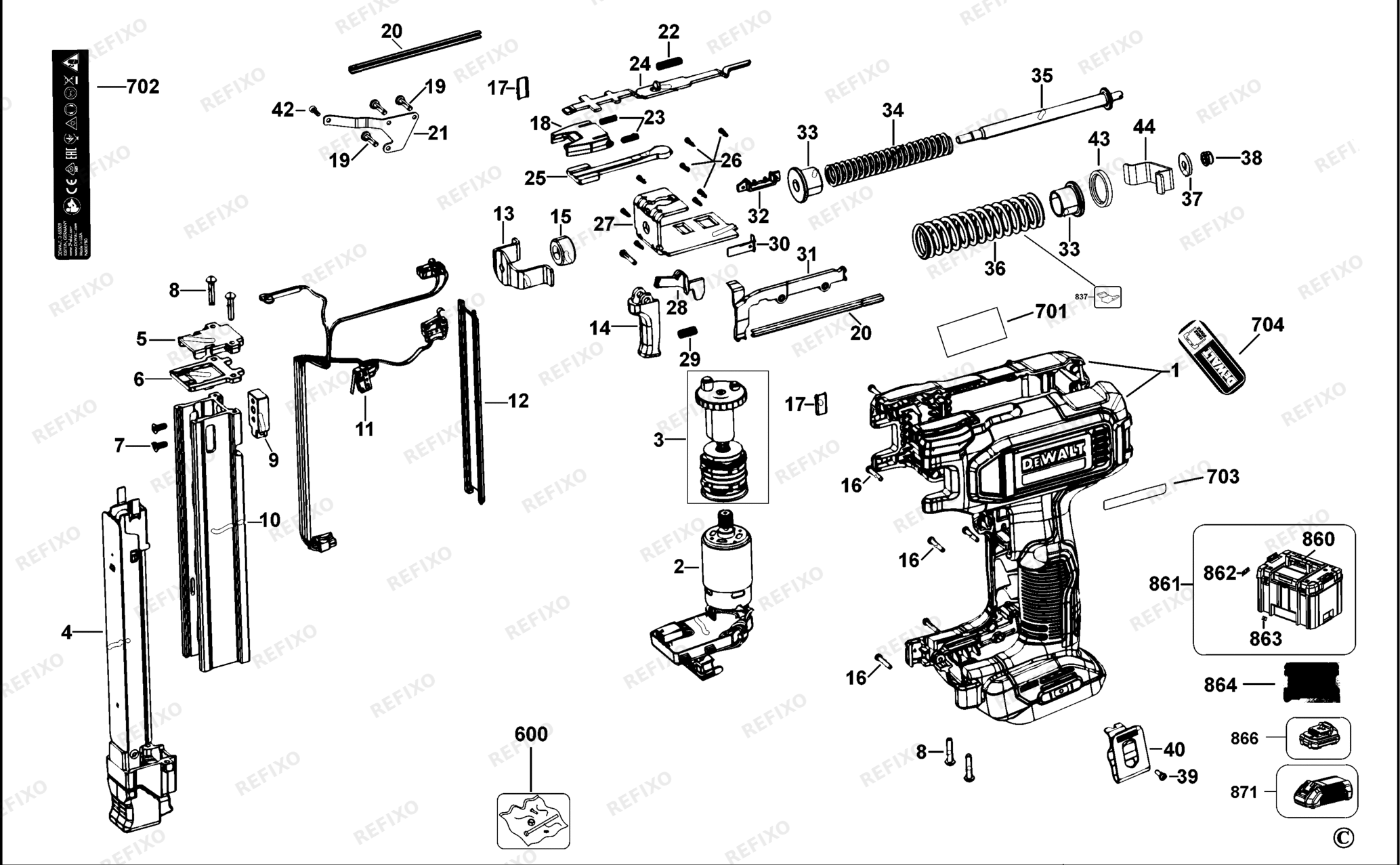 Деталировка DeWalt DCN701-QW TYPE 1 HEFTER DCN701-QW DCN701 — схема запчастей в разборе