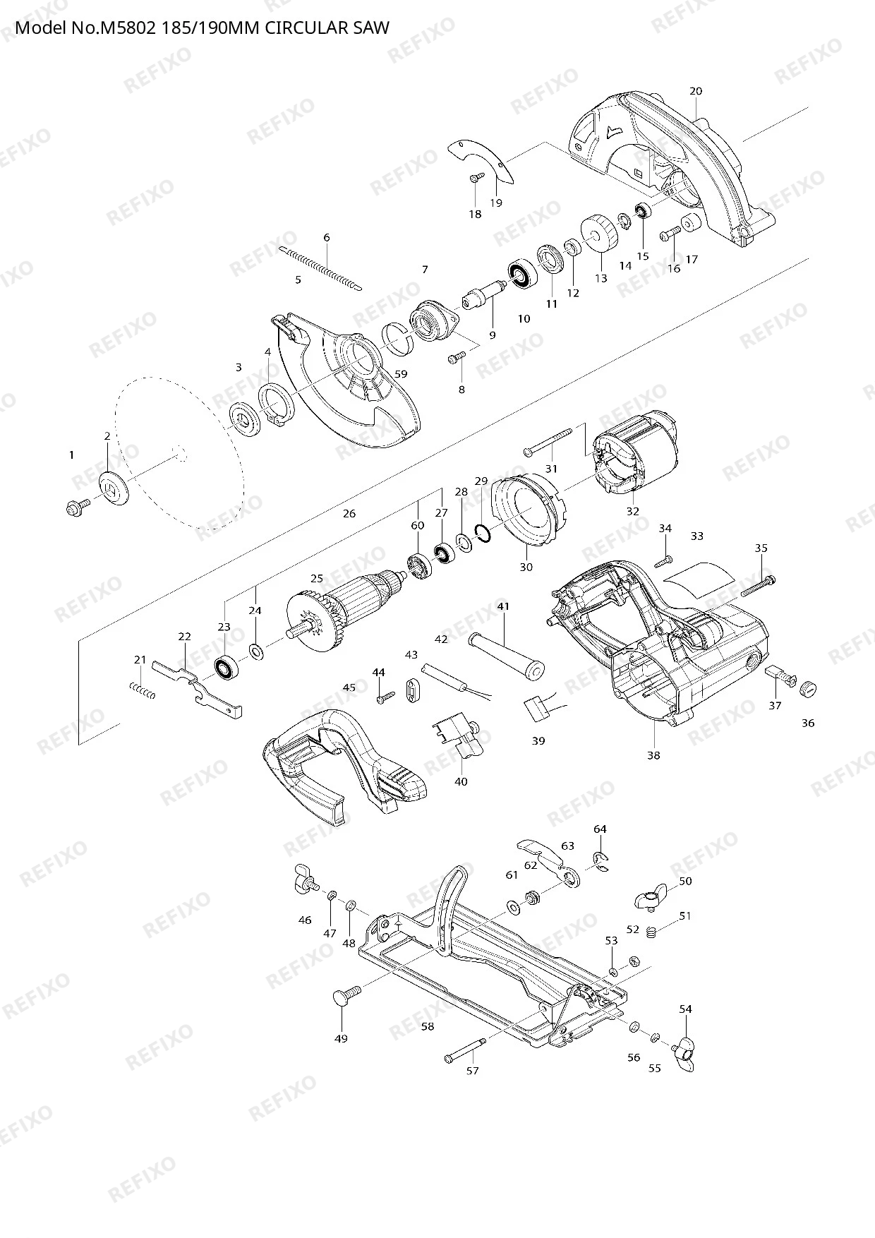 Деталировка MAKITA M5802 — схема запчастей в разборе