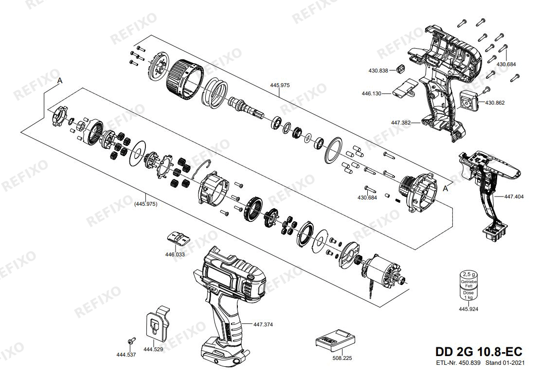 Деталировка Flex DD 2G 10.8-EC4.0 набор — схема запчастей в разборе