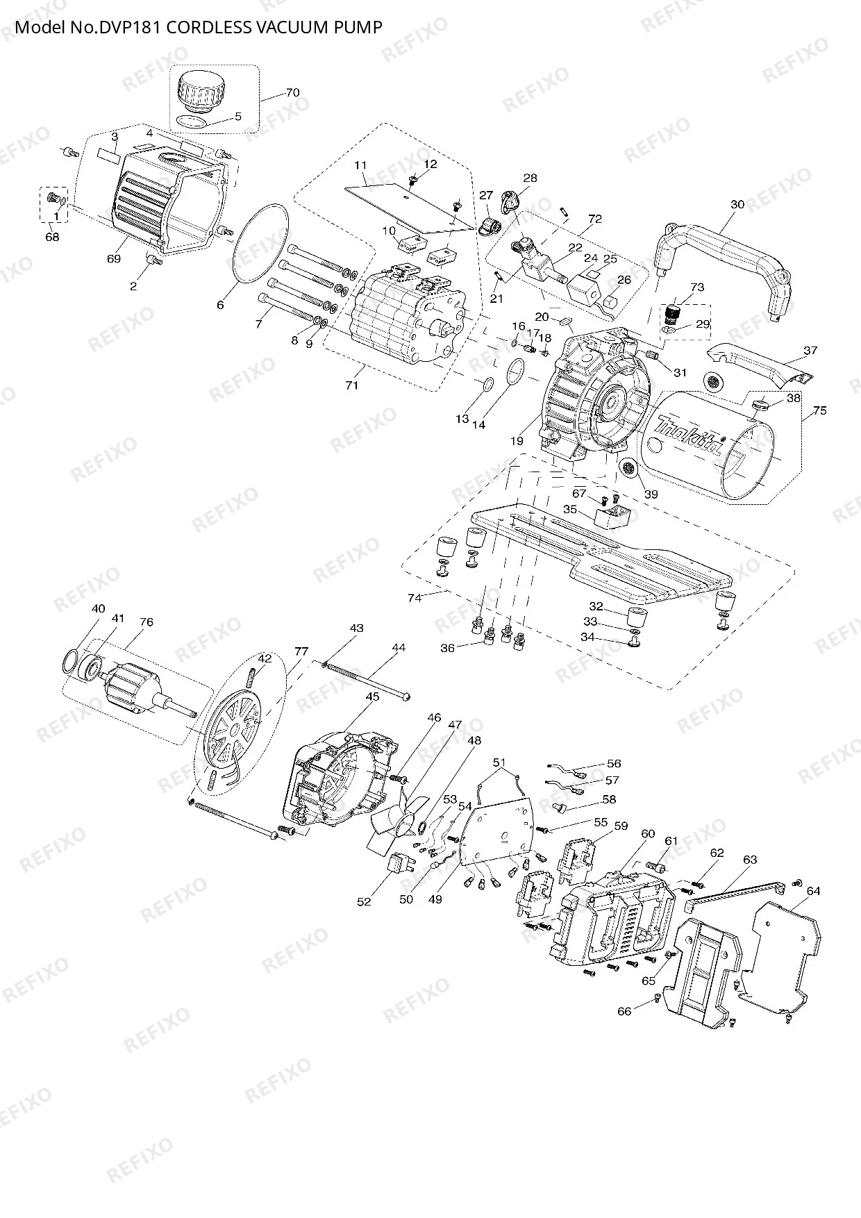 Деталировка MAKITA DVP181 — схема запчастей в разборе